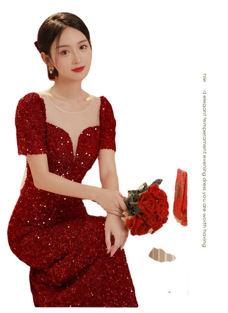 Ladies Wine Dress Bridal Burgundy Sequins - Luzilly Bridal & Apparel