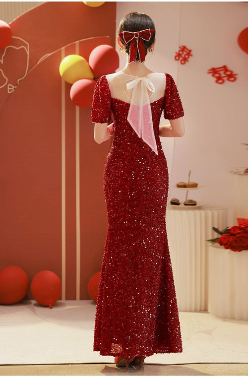 Ladies Wine Dress Bridal Burgundy Sequins - Luzilly Bridal & Apparel