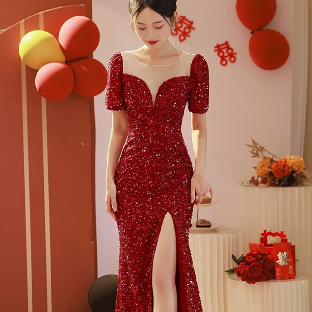 Burgundy Sequin Dress - Luzilly Bridal & Apparel