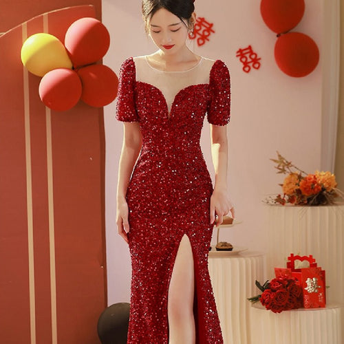 Burgundy Sequin Dress - Luzilly Bridal & Apparel
