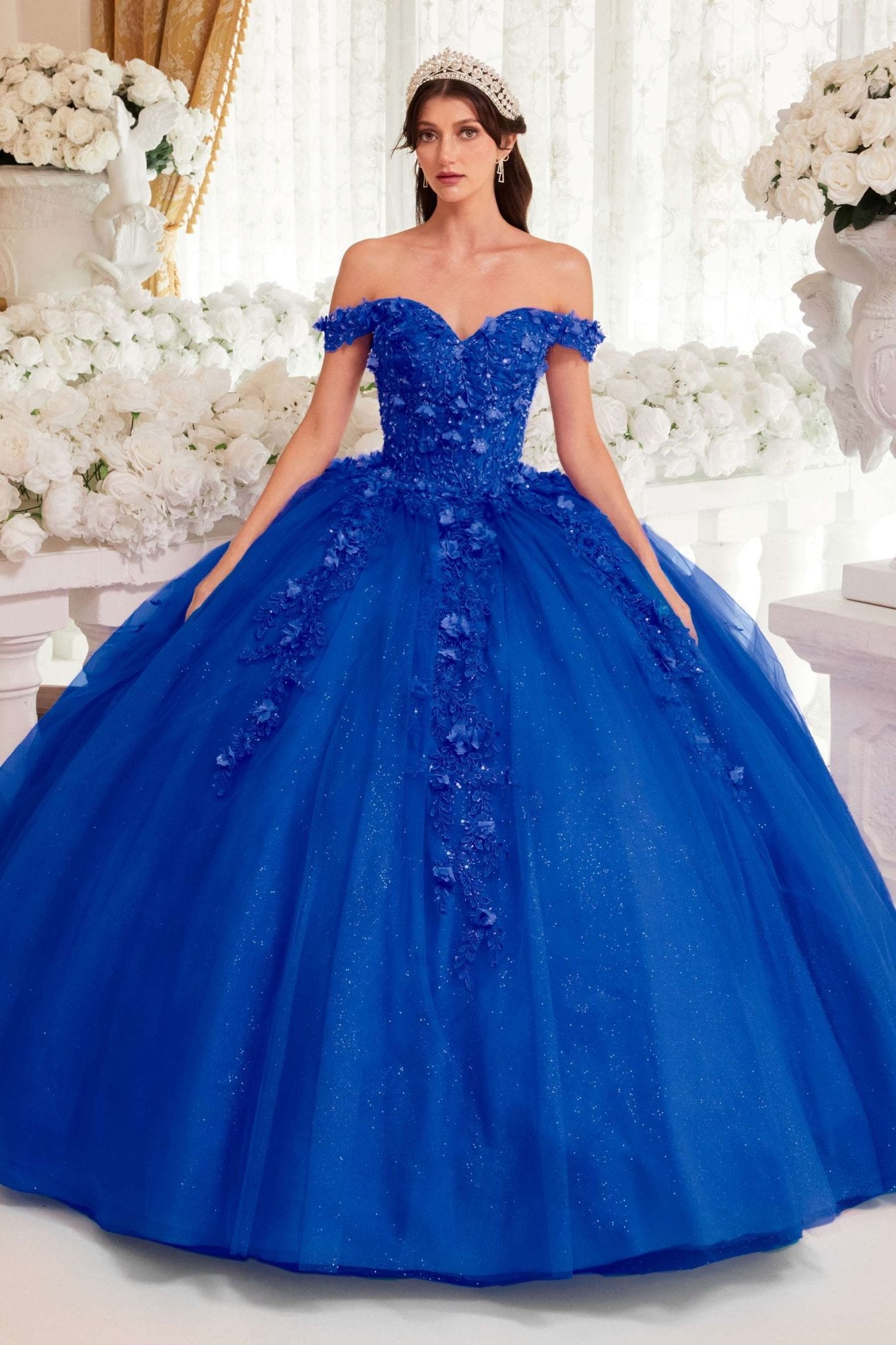 Ladivine 15717 Off the Shoulder 3D Floral Applique Quinceanera Gown - Luzilly Bridal & Apparel