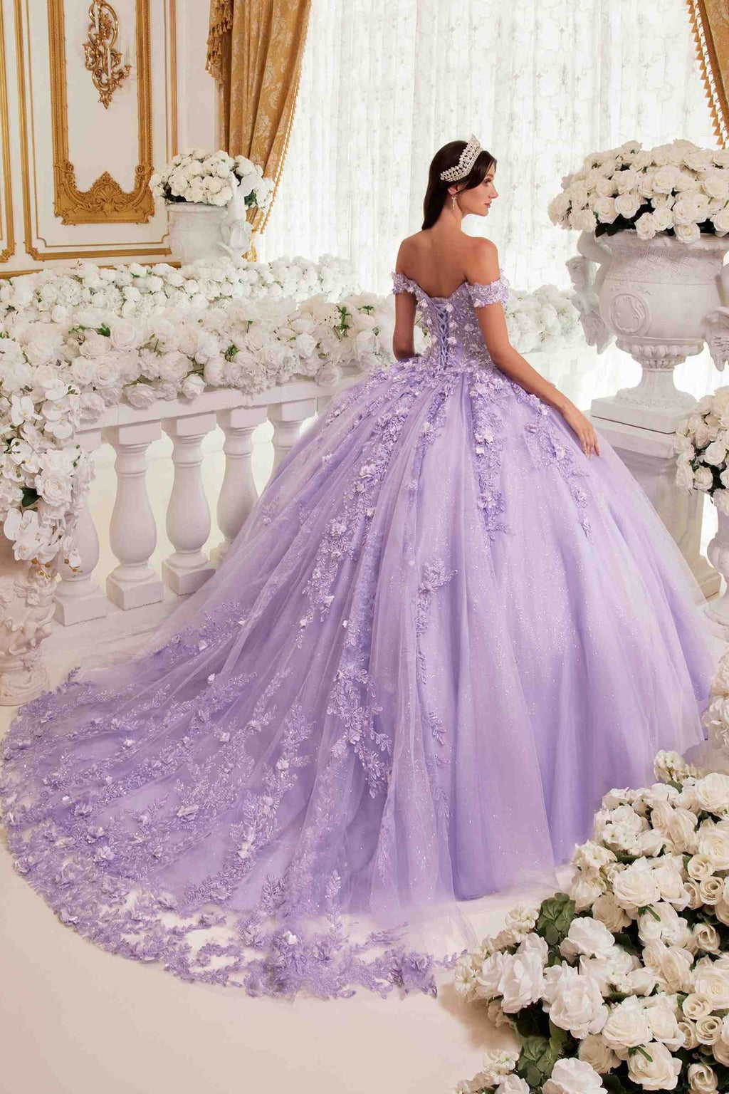 Ladivine 15717 Off the Shoulder 3D Floral Applique Quinceanera Gown - Luzilly Bridal & Apparel