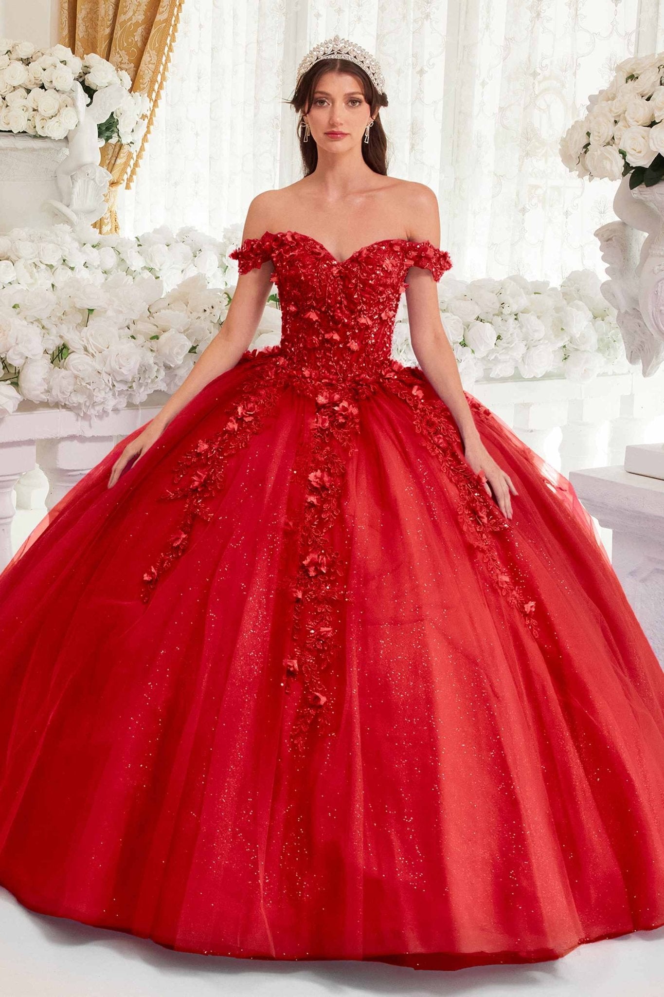 Ladivine 15717 Off the Shoulder 3D Floral Applique Quinceanera Gown - Luzilly Bridal & Apparel