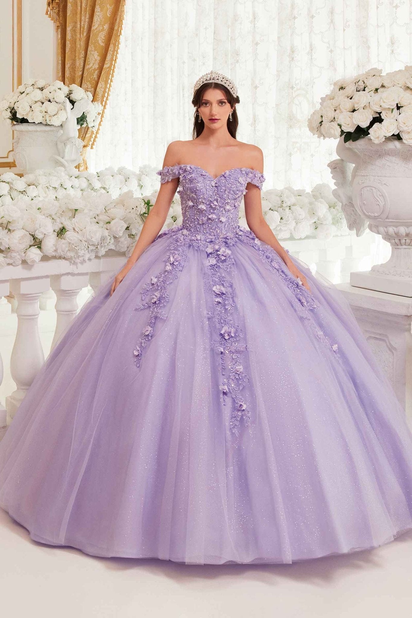 Ladivine 15717 Off the Shoulder 3D Floral Applique Quinceanera Gown - Luzilly Bridal & Apparel