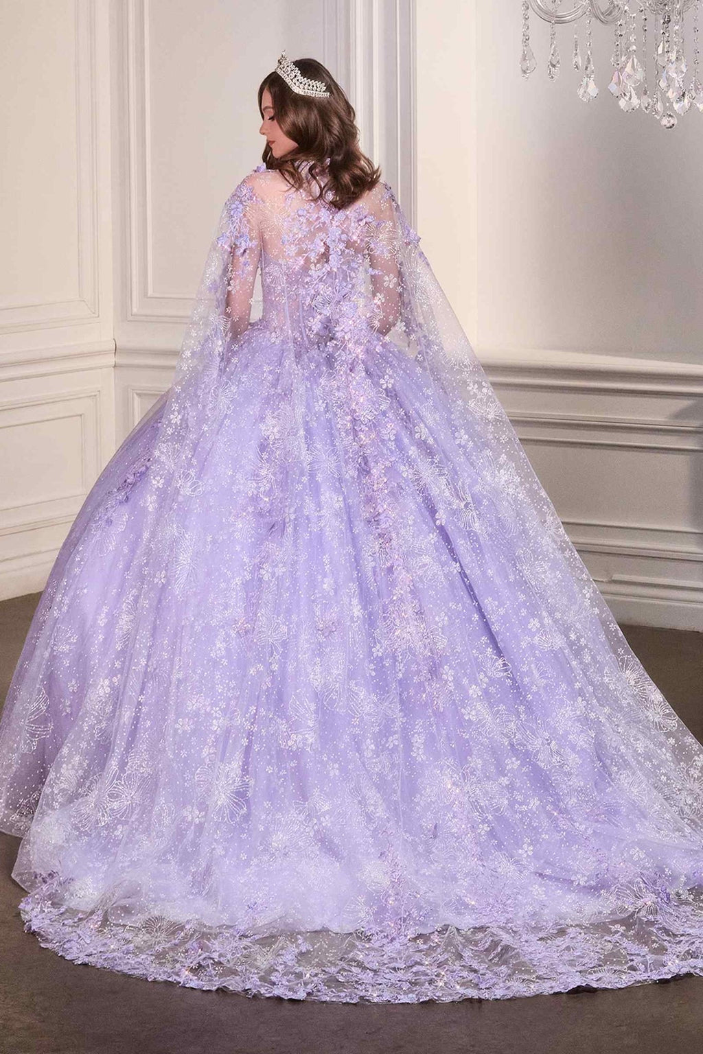 Ladivine 15719 Long Poofy Quinceanera Gown With Tulle Cape - Luzilly Bridal & Apparel