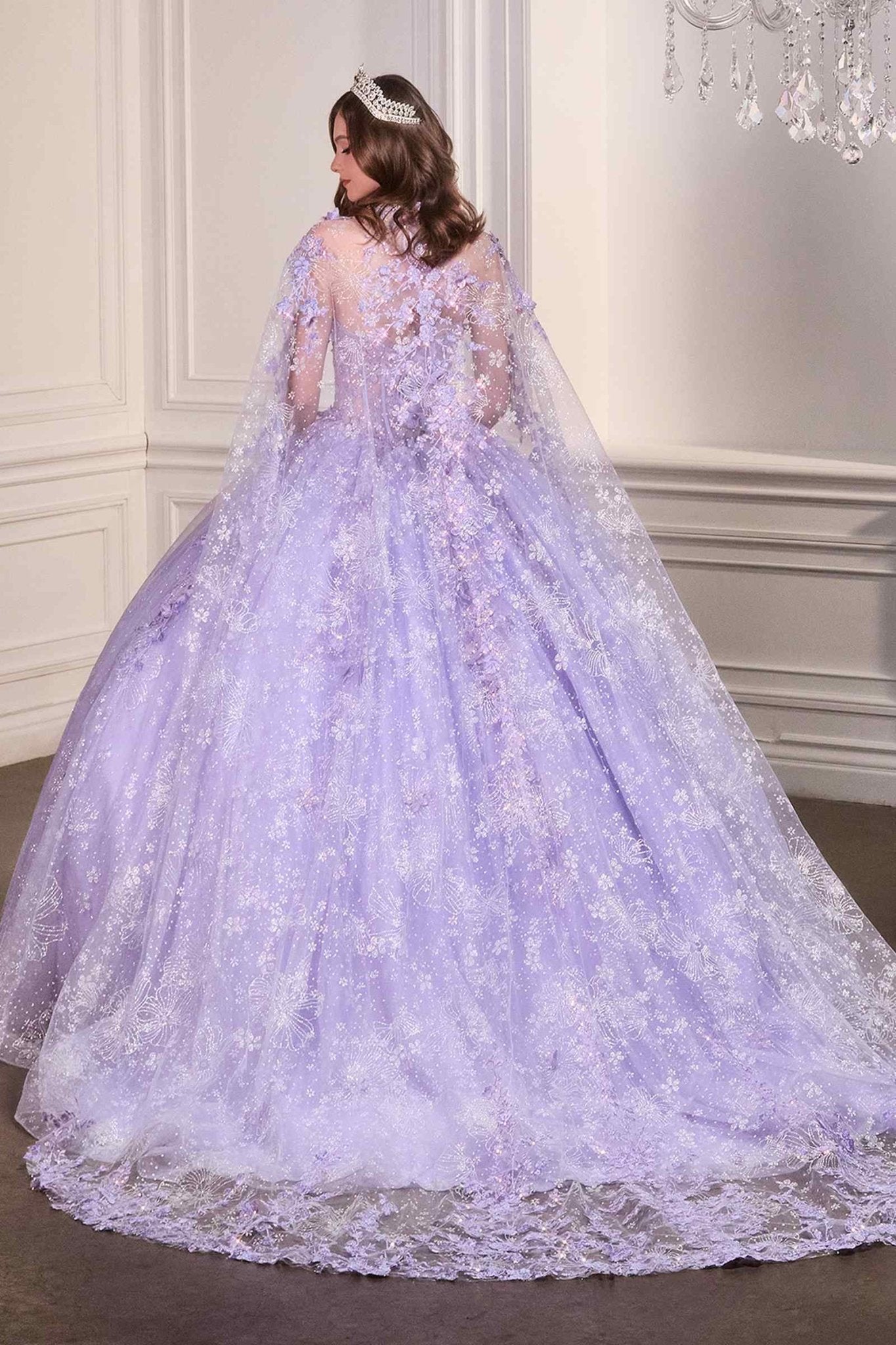 Ladivine 15719 Long Poofy Quinceanera Gown With Tulle Cape - Luzilly Bridal & Apparel
