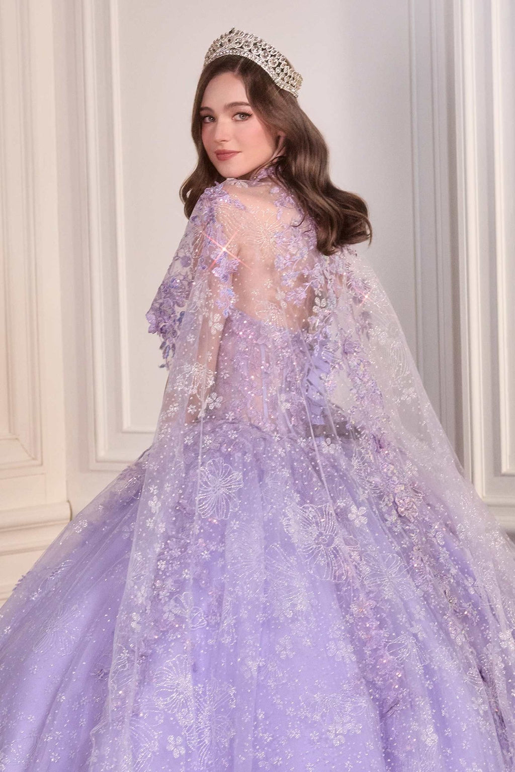 Ladivine 15719 Long Poofy Quinceanera Gown With Tulle Cape - Luzilly Bridal & Apparel