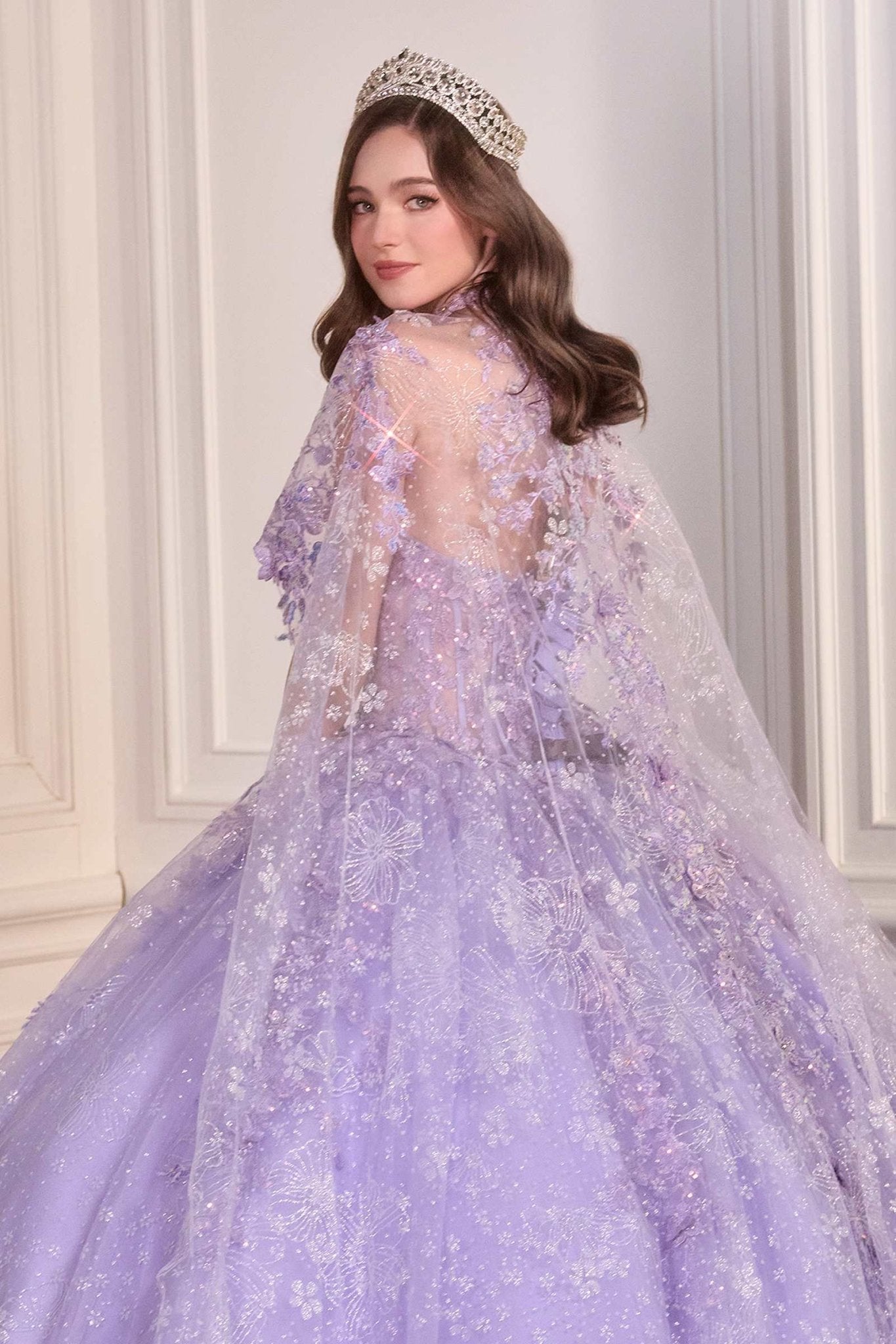 Ladivine 15719 Long Poofy Quinceanera Gown With Tulle Cape - Luzilly Bridal & Apparel