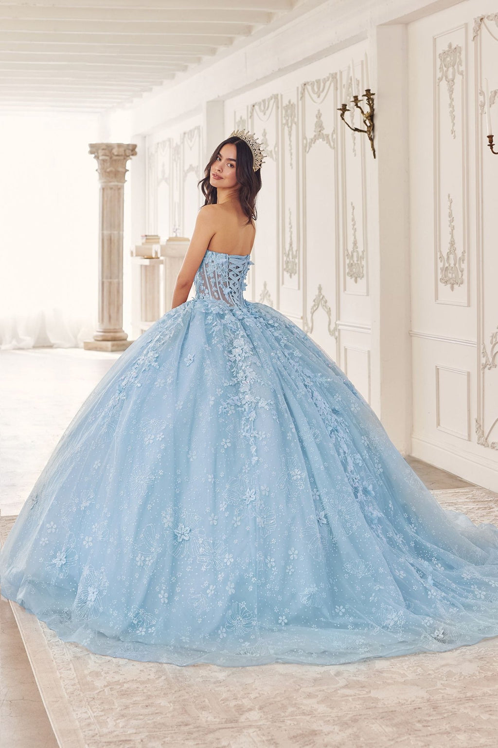 Ladivine 15719 Long Poofy Quinceanera Gown With Tulle Cape - Luzilly Bridal & Apparel
