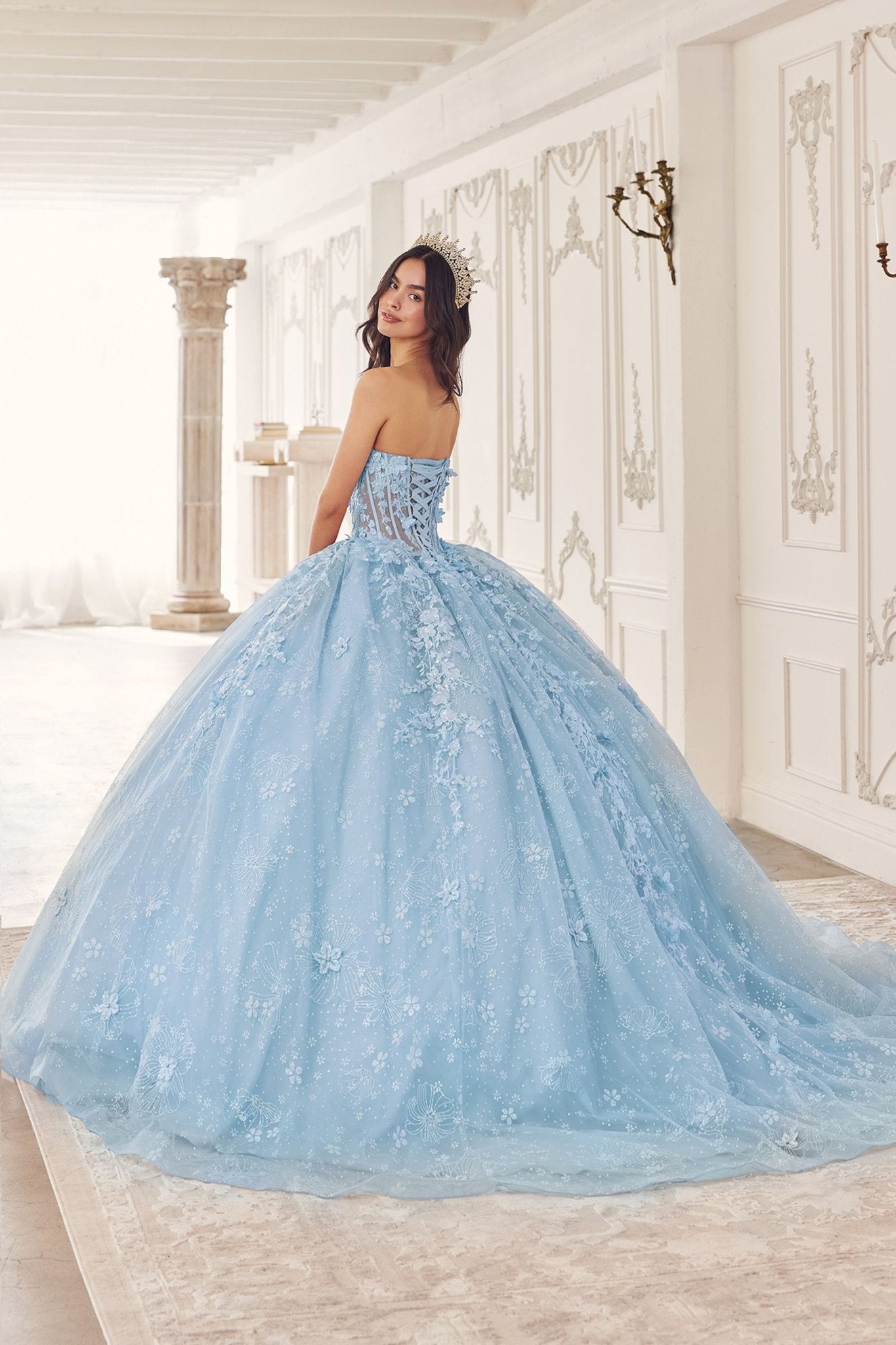 Ladivine 15719 Long Poofy Quinceanera Gown With Tulle Cape - Luzilly Bridal & Apparel