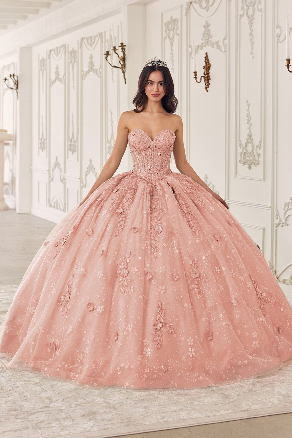 Ladivine 15722 Long Poofy A-Line Quinceanera Dress with Puffy Sleeves - Luzilly Bridal & Apparel