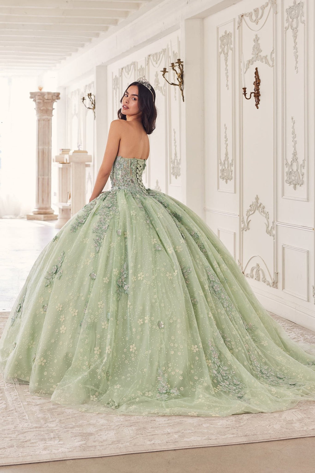 Ladivine 15722 Long Poofy A-Line Quinceanera Dress with Puffy Sleeves - Luzilly Bridal & Apparel