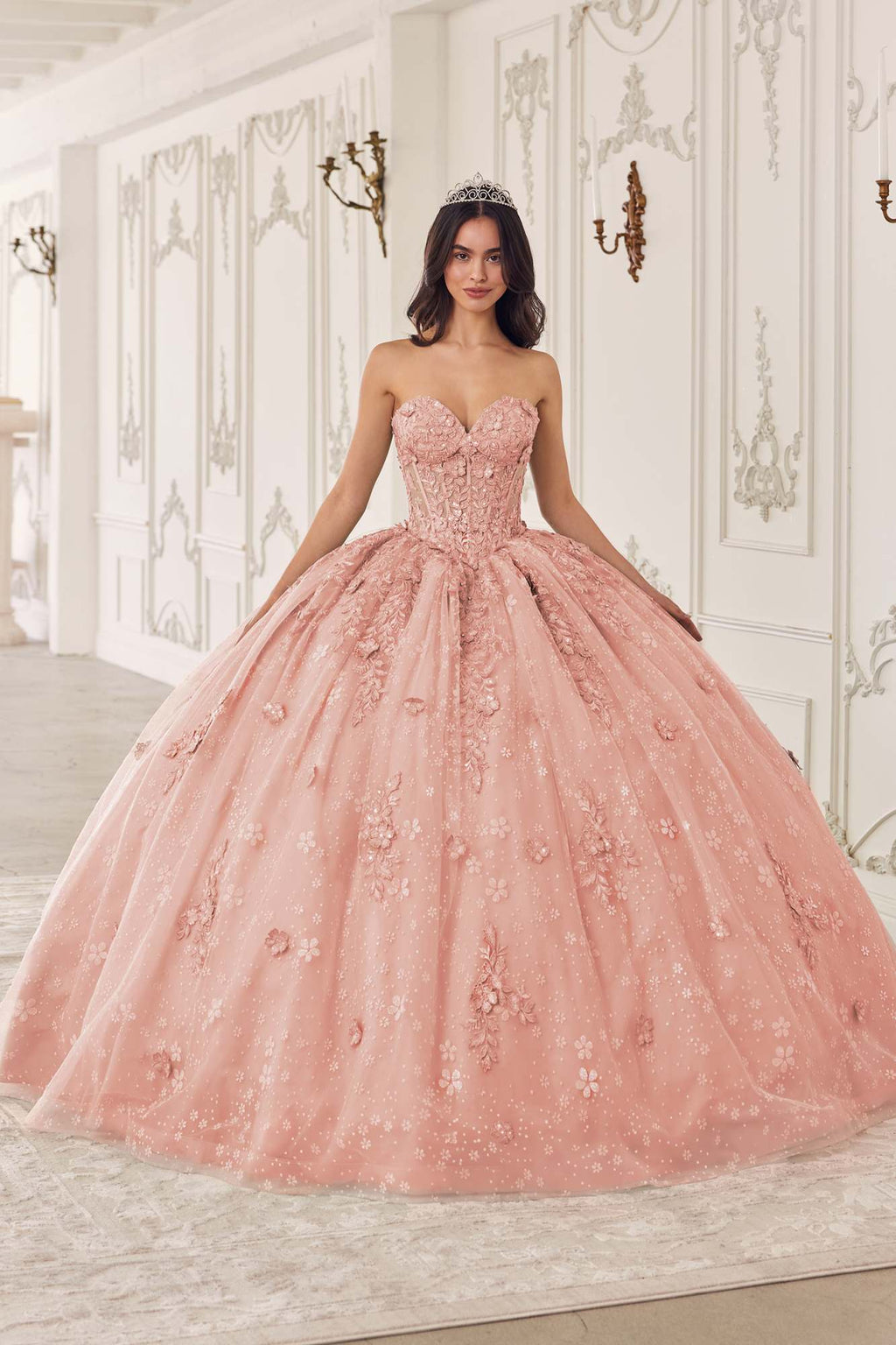 Ladivine 15722 Long Poofy A-Line Quinceanera Dress with Puffy Sleeves - Luzilly Bridal & Apparel