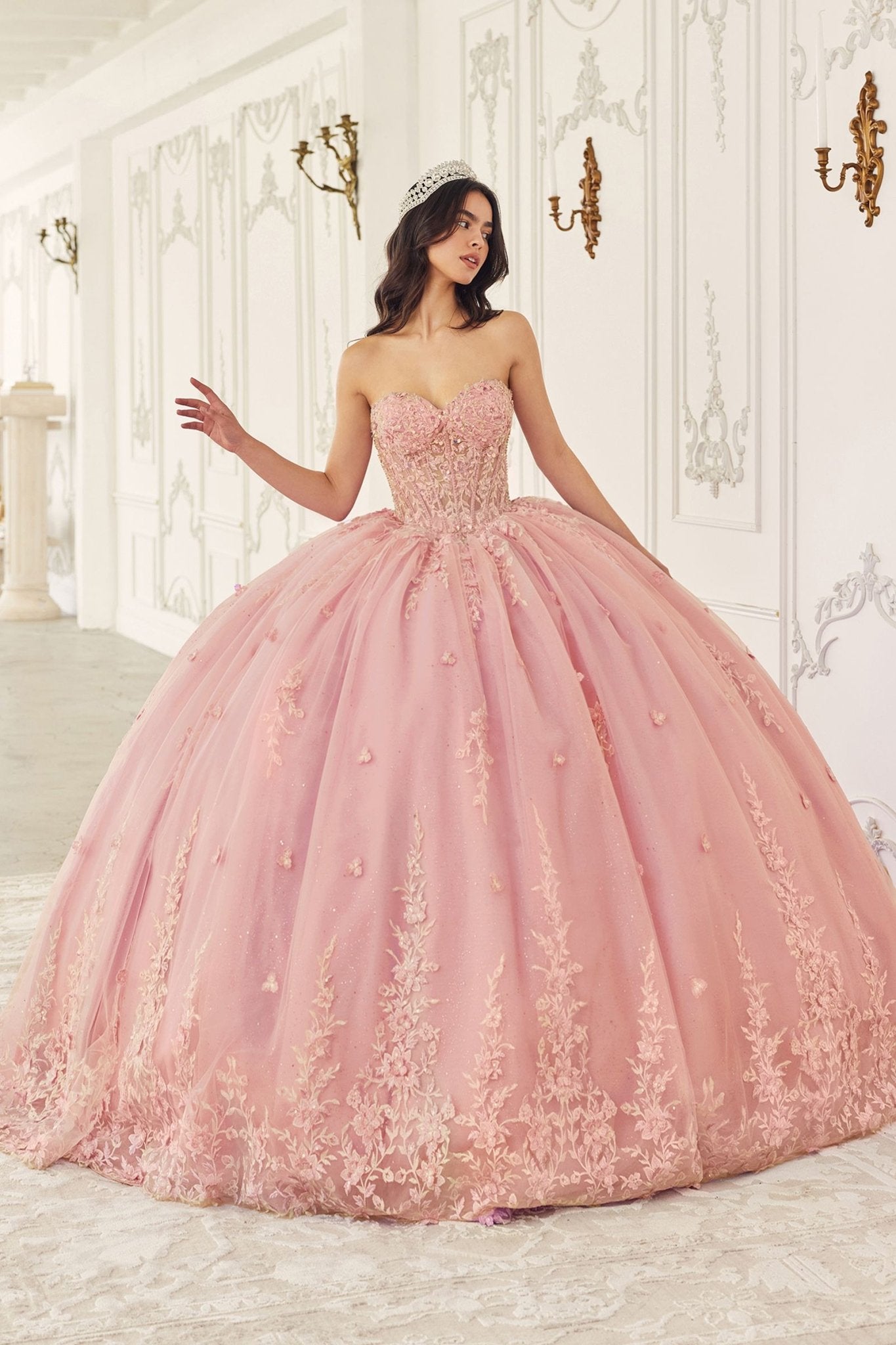 Ladivine 15723 Long Poofy A-Line Quinceanera Gown with Tulle Cape - Luzilly Bridal & Apparel