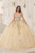 Ladivine 15724 Floral Lace Applique Quinceanera Gown Removable Capelet - Luzilly Bridal & Apparel
