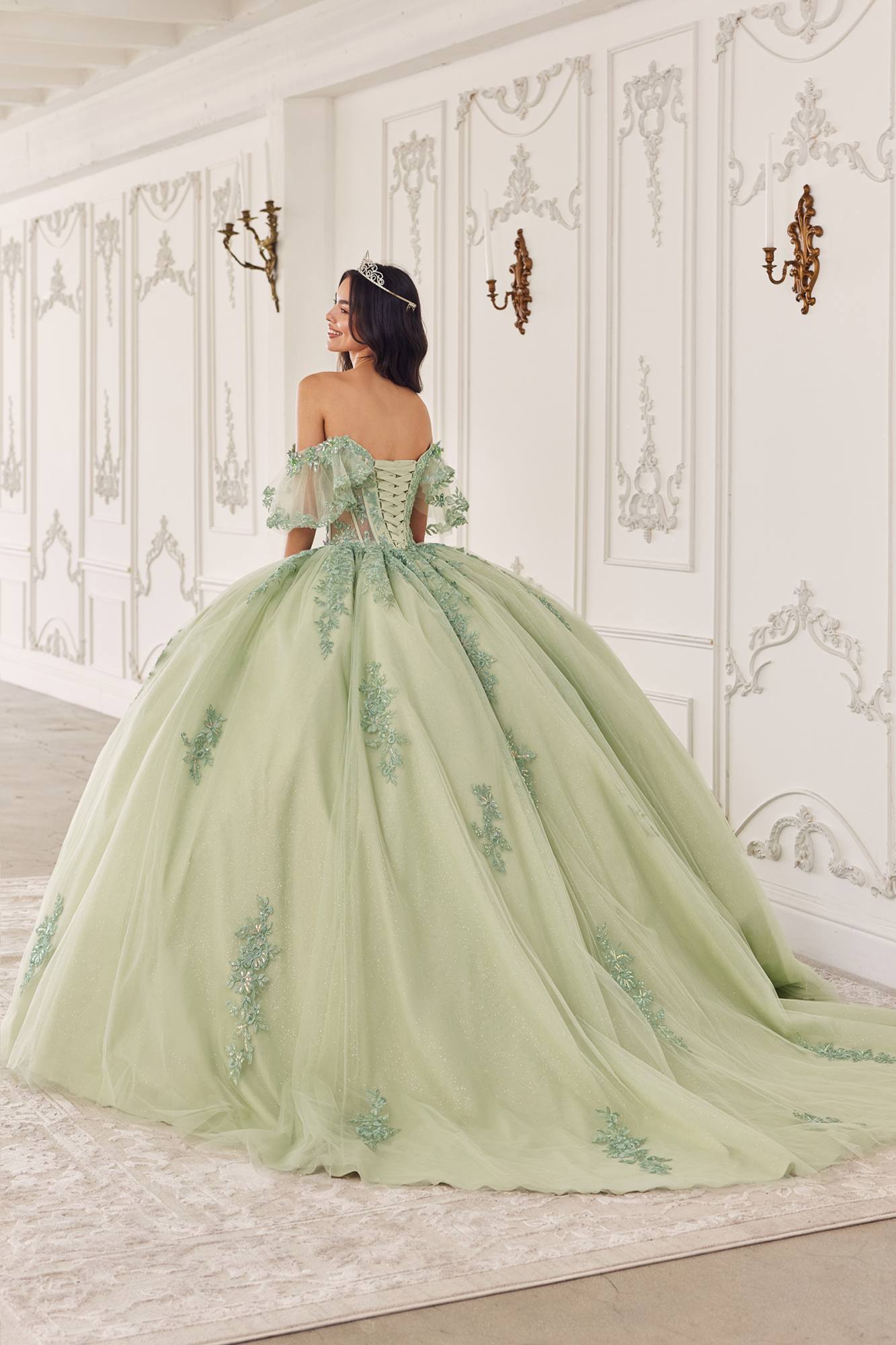 Ladivine 15725 Off Shoulder Half Sleeve Poofy Quinceanera Gown - Luzilly Bridal & Apparel