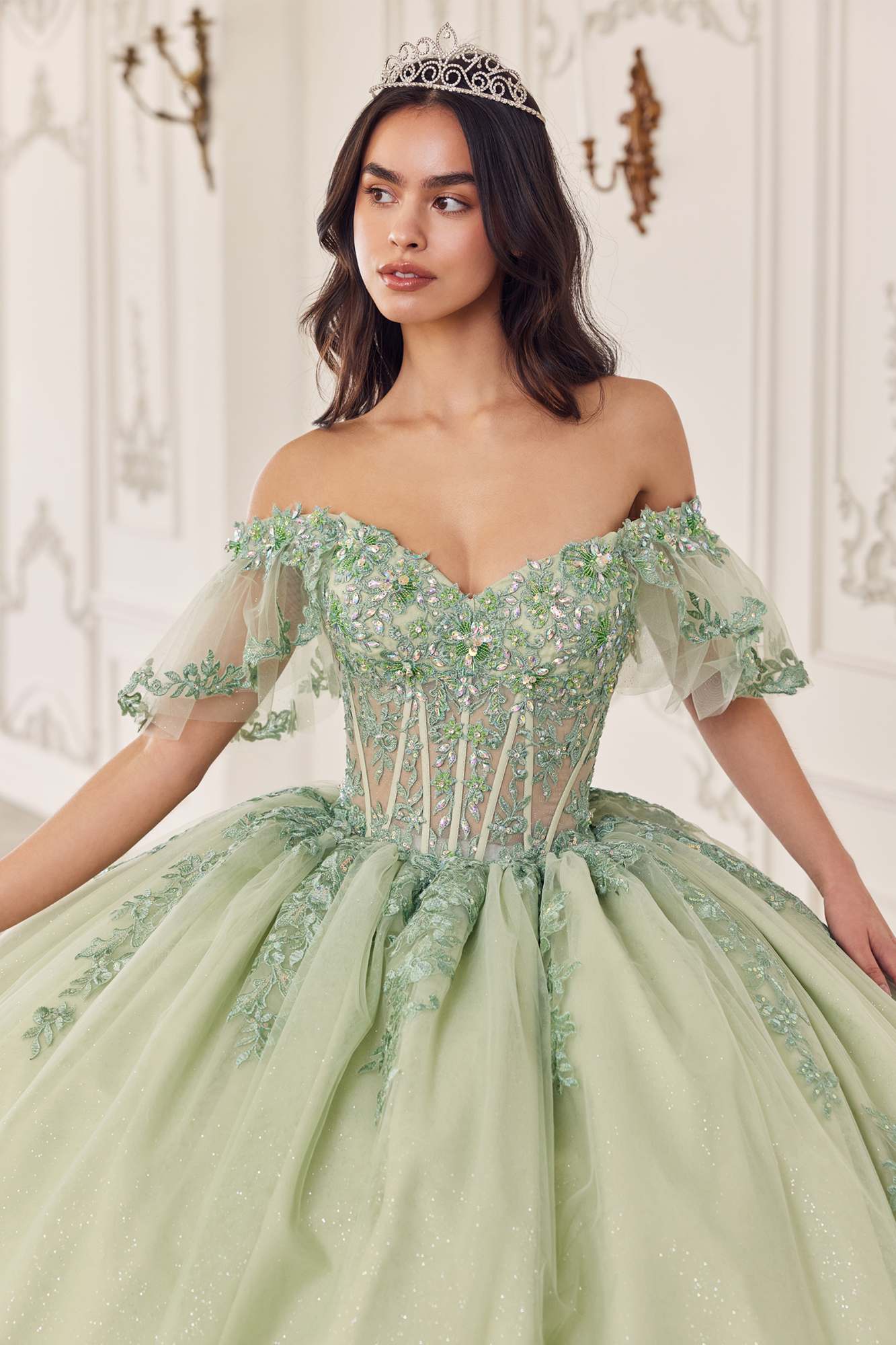 Ladivine 15725 Off Shoulder Half Sleeve Poofy Quinceanera Gown - Luzilly Bridal & Apparel