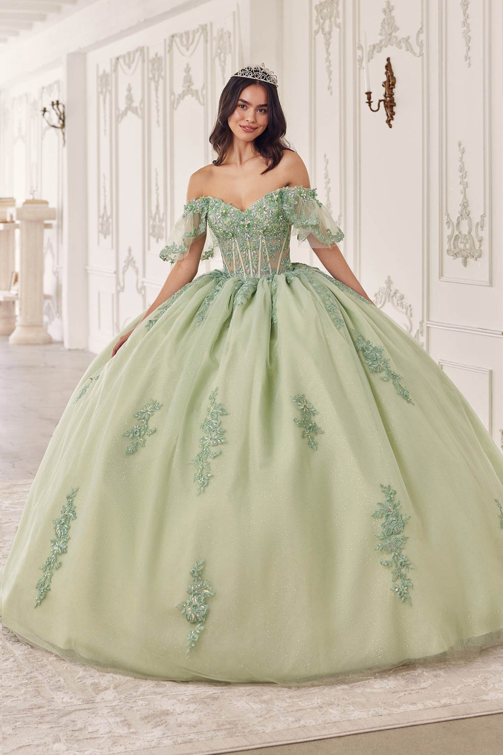 Ladivine 15725 Off Shoulder Half Sleeve Poofy Quinceanera Gown - Luzilly Bridal & Apparel