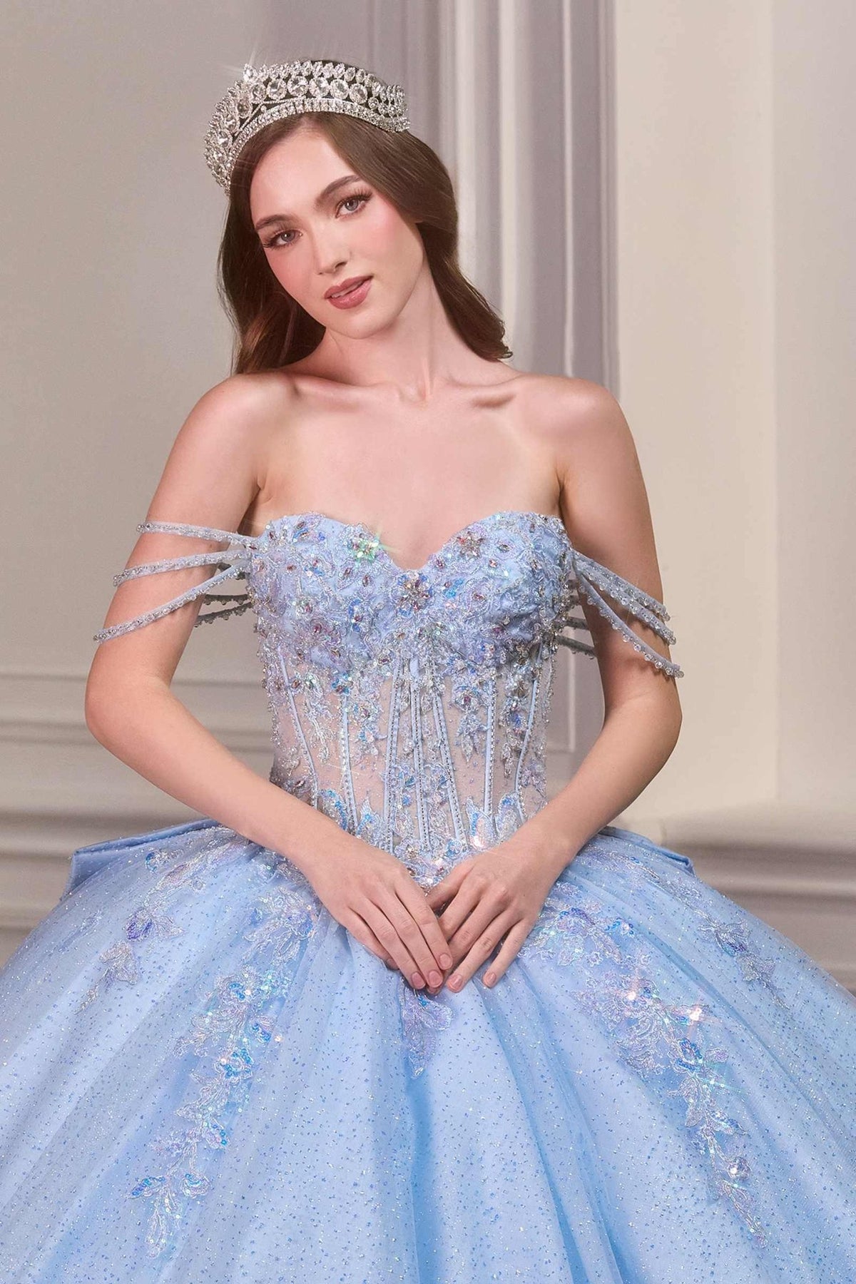 Ladivine 15735 Off the Shoulder Beaded Corset Bodice Quinceanera Ball Gown - Luzilly Bridal & Apparel