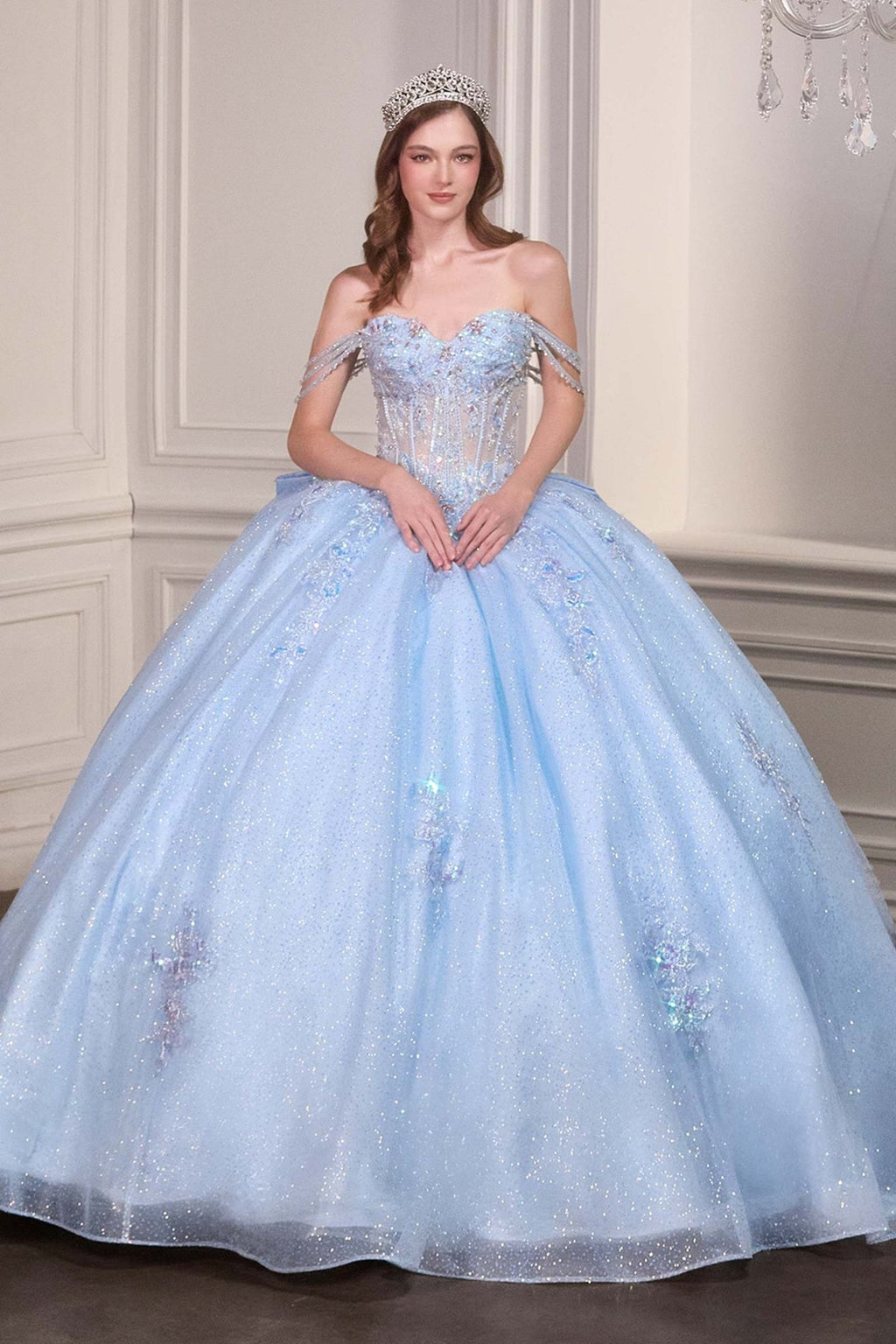 Ladivine 15735 Off the Shoulder Beaded Corset Bodice Quinceanera Ball Gown - Luzilly Bridal & Apparel