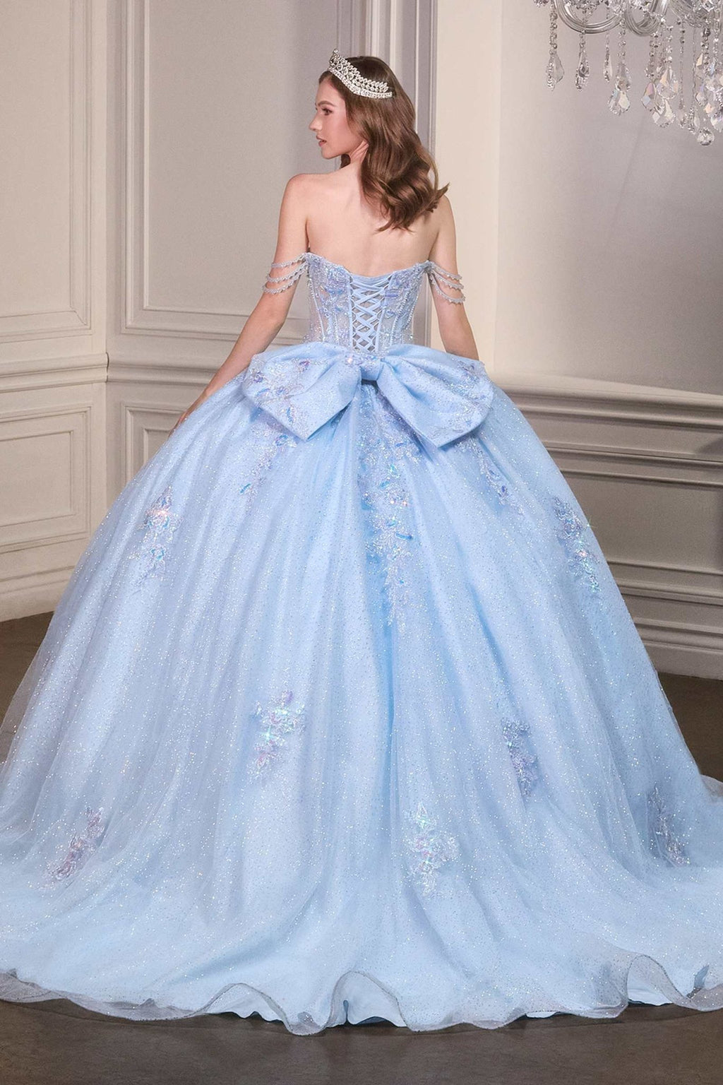 Ladivine 15735 Off the Shoulder Beaded Corset Bodice Quinceanera Ball Gown - Luzilly Bridal & Apparel