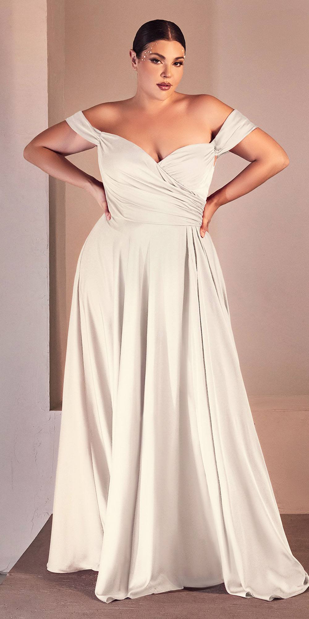 Ladivine 7493W Long A-Line Off the Shoulder Satin Bridal Dress - Luzilly Bridal & Apparel