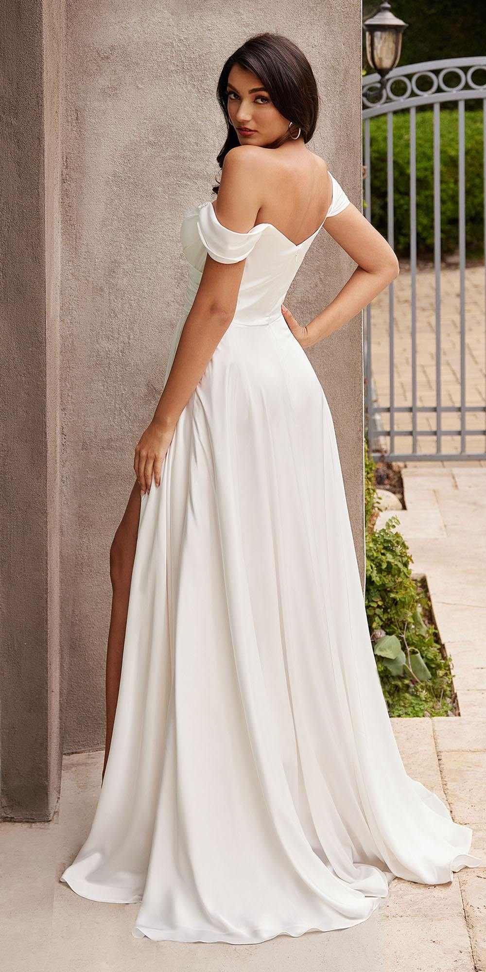 Ladivine 7493W Long A-Line Off the Shoulder Satin Bridal Dress - Luzilly Bridal & Apparel