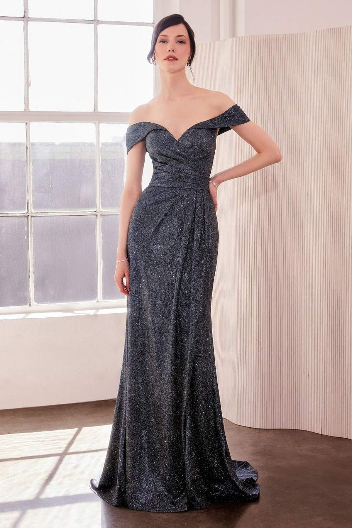 Ladivine Amoris T605 Off Shoulder Sweetheart Neck Metallic Prom Gown - Luzilly Bridal & Apparel