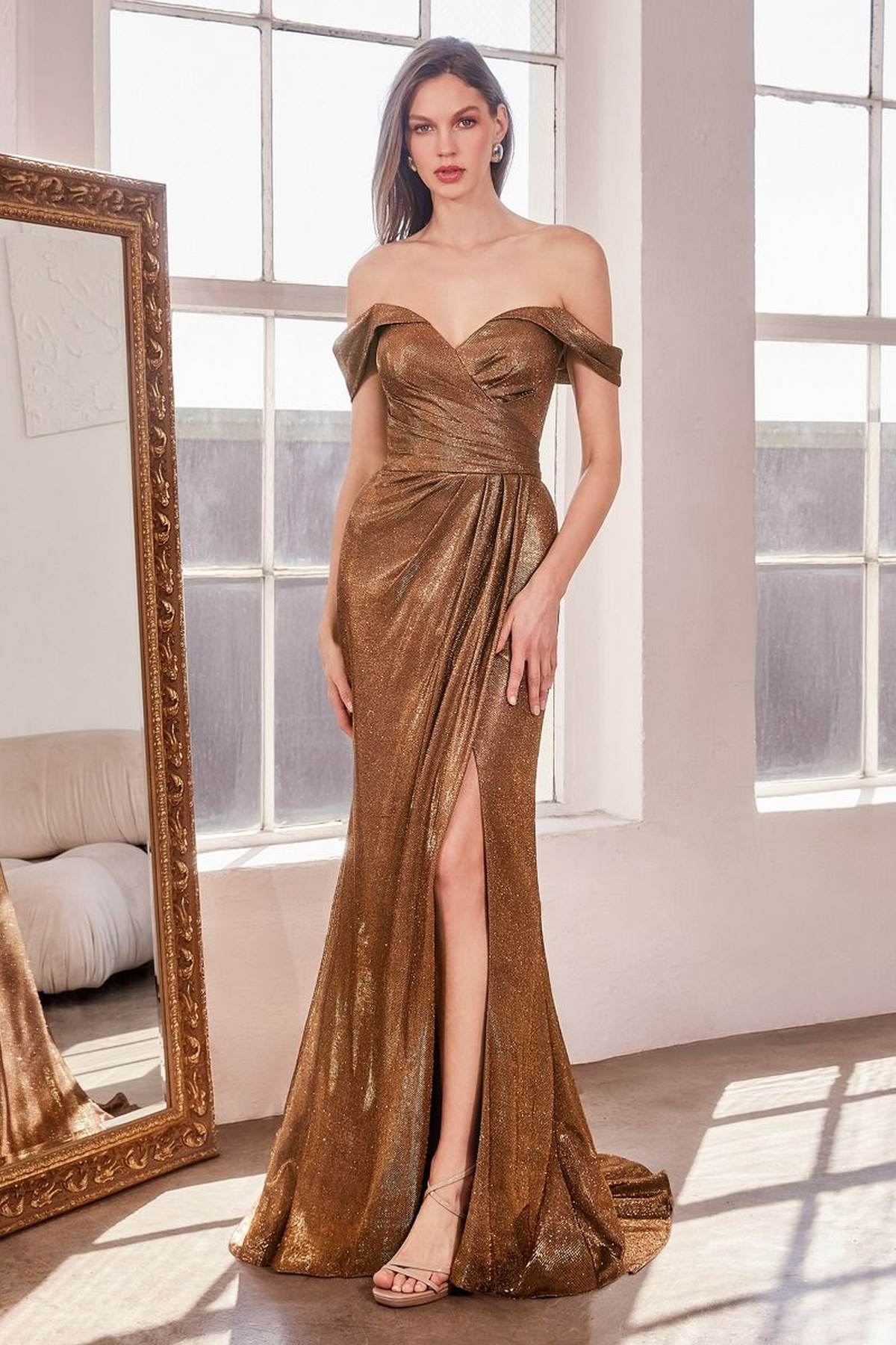 Ladivine Amoris T605 Off Shoulder Sweetheart Neck Metallic Prom Gown - Luzilly Bridal & Apparel