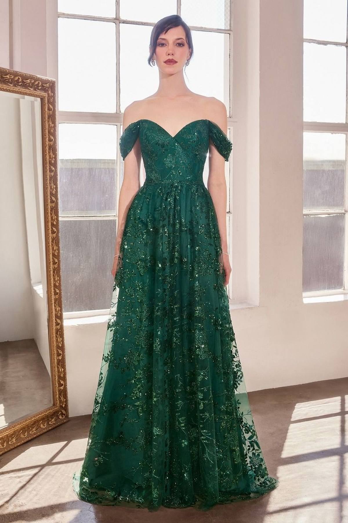 Ladivine Amoris T607 Glitter Print Off the Shoulder A-Line Prom Gown - Luzilly Bridal & Apparel
