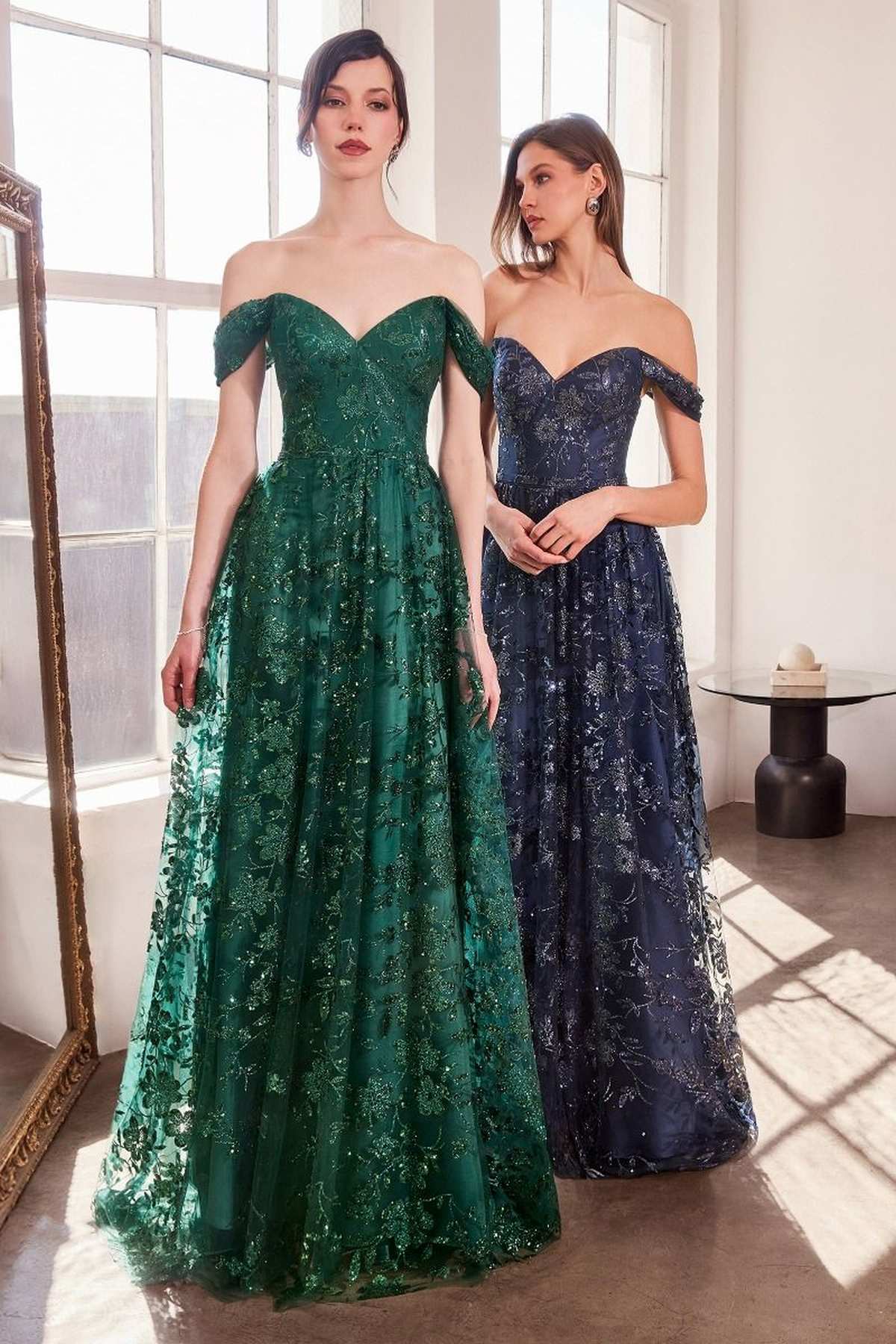 Ladivine Amoris T607 Glitter Print Off the Shoulder A-Line Prom Gown - Luzilly Bridal & Apparel