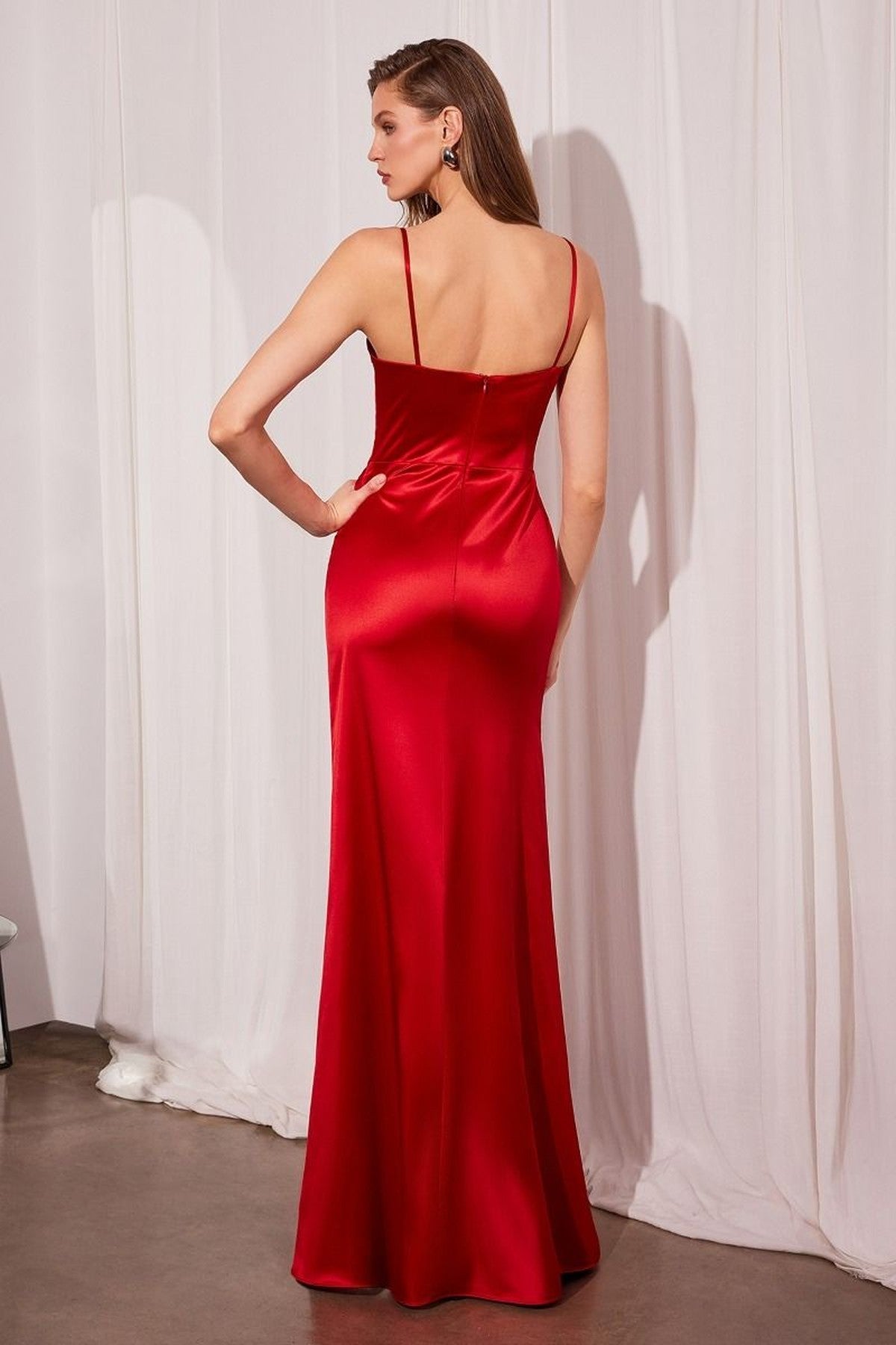 Ladivine Amoris T608 Long Fitted Satin Prom Gown Corset Bodice Slit - Luzilly Bridal & Apparel