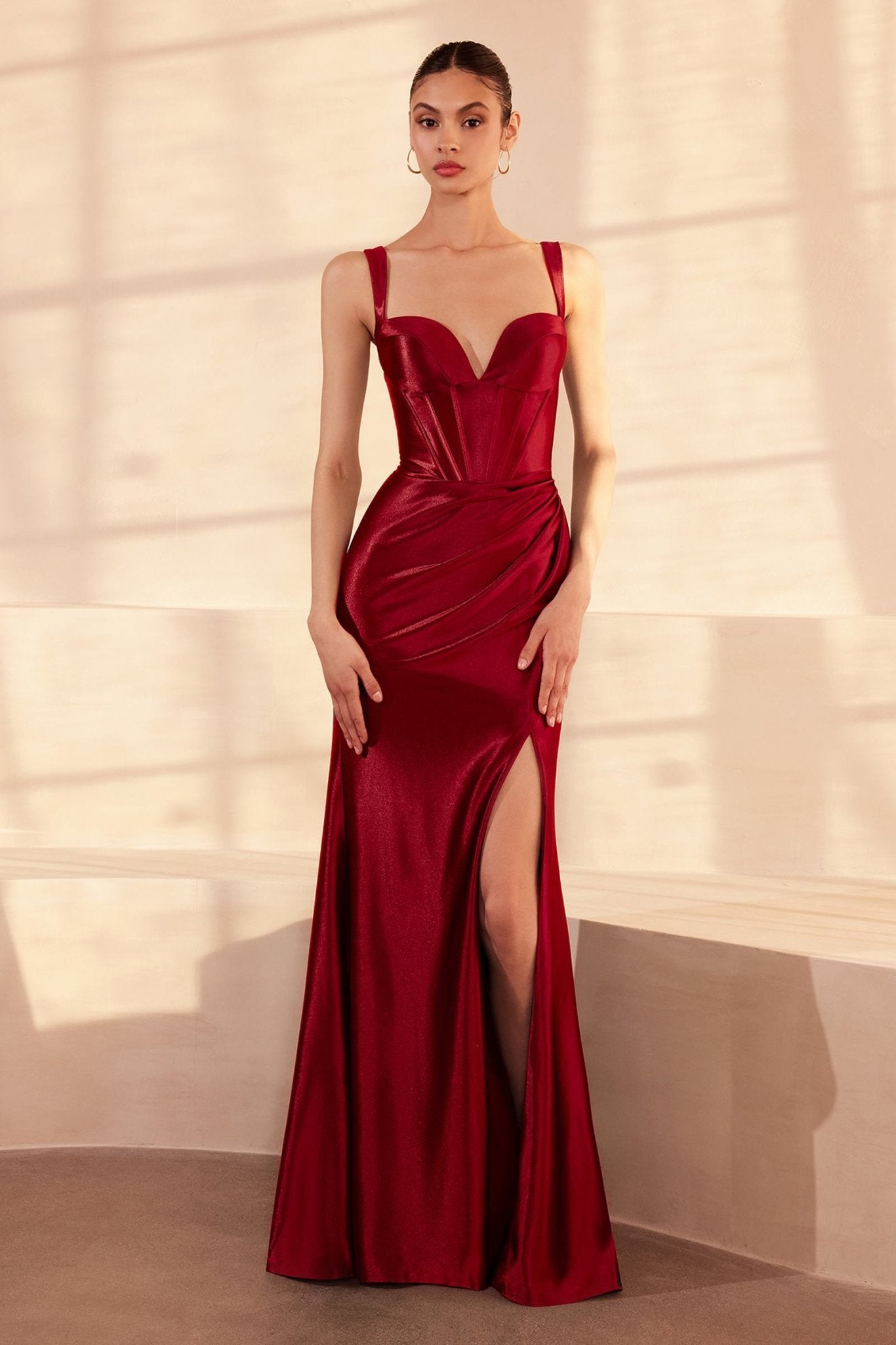 Ladivine Amoris T813 Long Fitted Corset Bodice Satin Prom Gown - Luzilly Bridal & Apparel