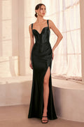 Ladivine Amoris T813 Long Fitted Corset Bodice Satin Prom Gown - Luzilly Bridal & Apparel