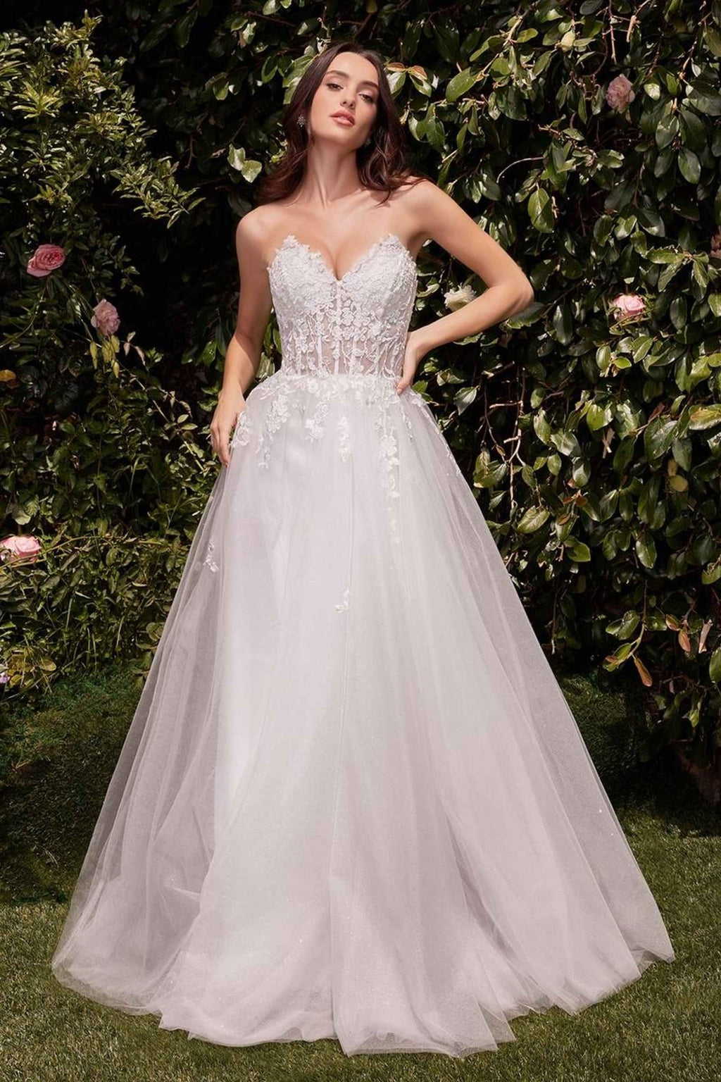 Ladivine C148W Strapless A-Line Lace & Tulle Wedding Dress - Luzilly Bridal & Apparel
