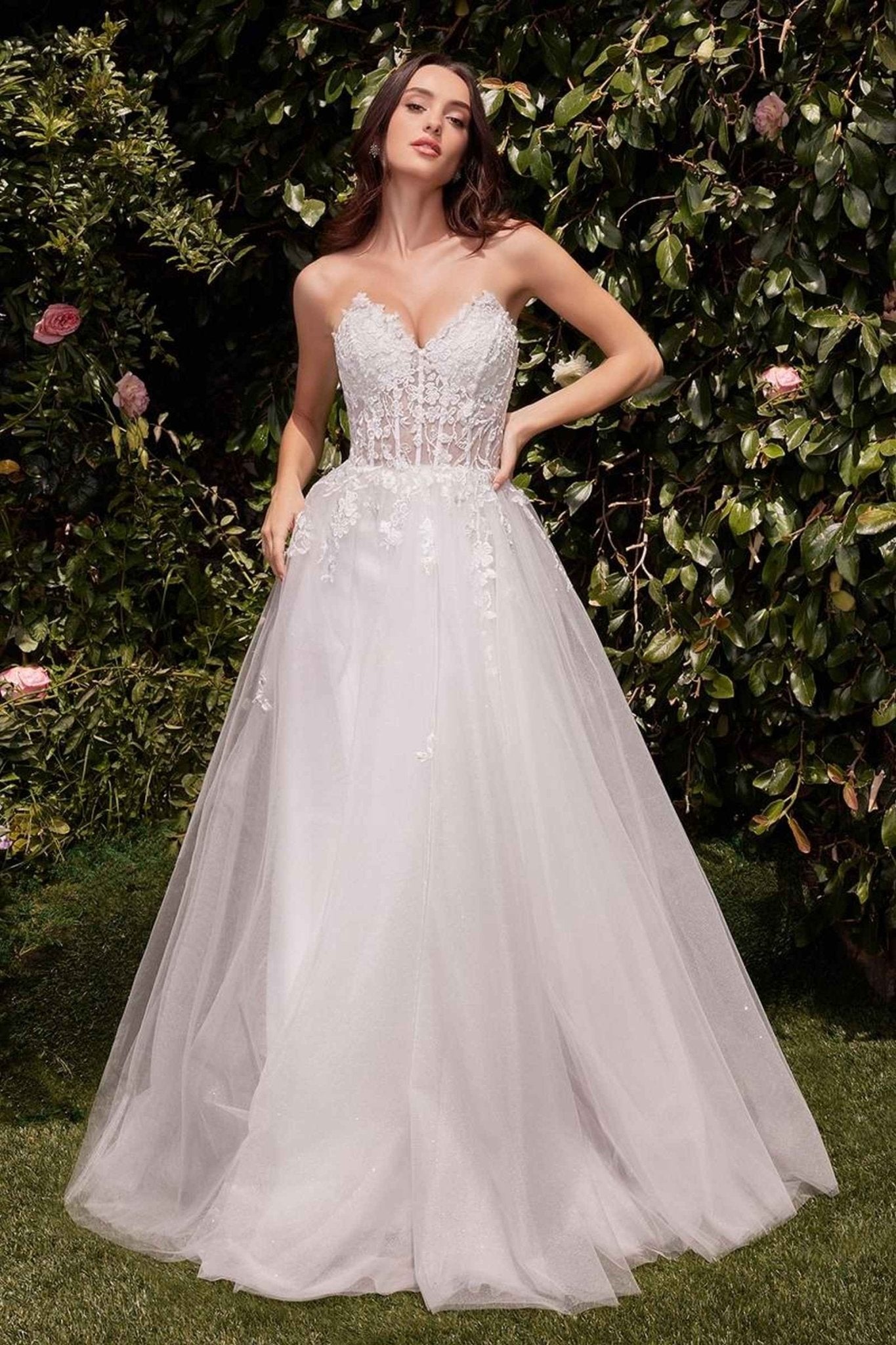 Ladivine C148W Strapless A-Line Lace & Tulle Wedding Dress - Luzilly Bridal & Apparel