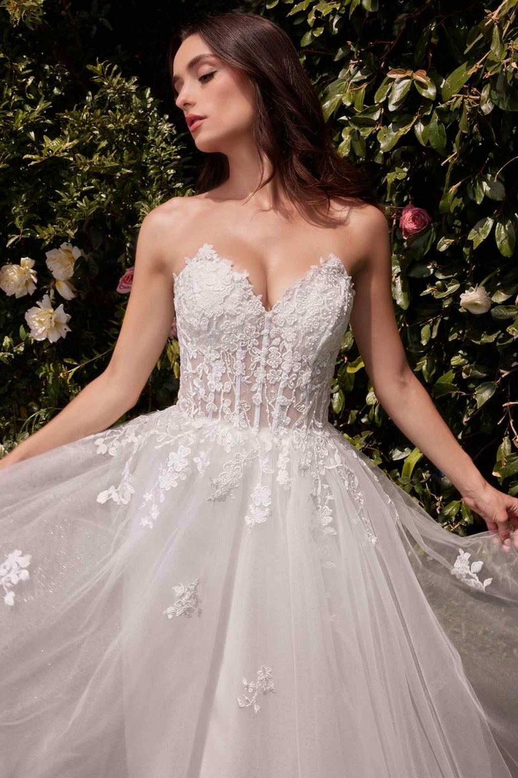 Ladivine C148W Strapless A-Line Lace & Tulle Wedding Dress - Luzilly Bridal & Apparel