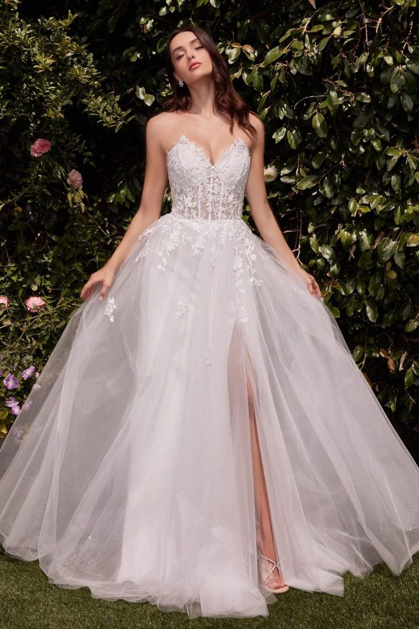 Ladivine C148W Strapless A-Line Lace & Tulle Wedding Dress - Luzilly Bridal & Apparel