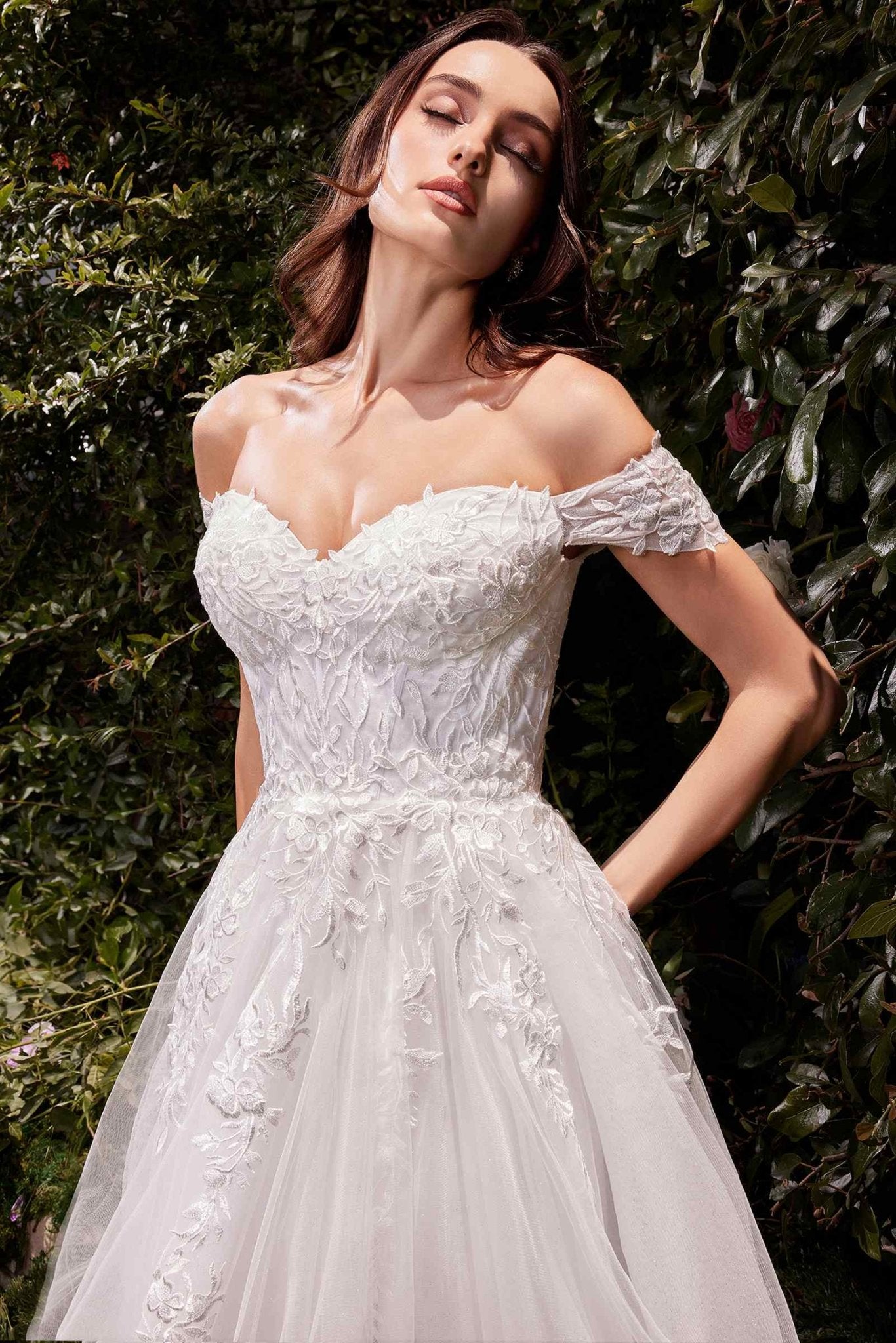 Ladivine C159W Off The Shoulder A-Line Lace & Tulle Wedding Dress - Luzilly Bridal & Apparel