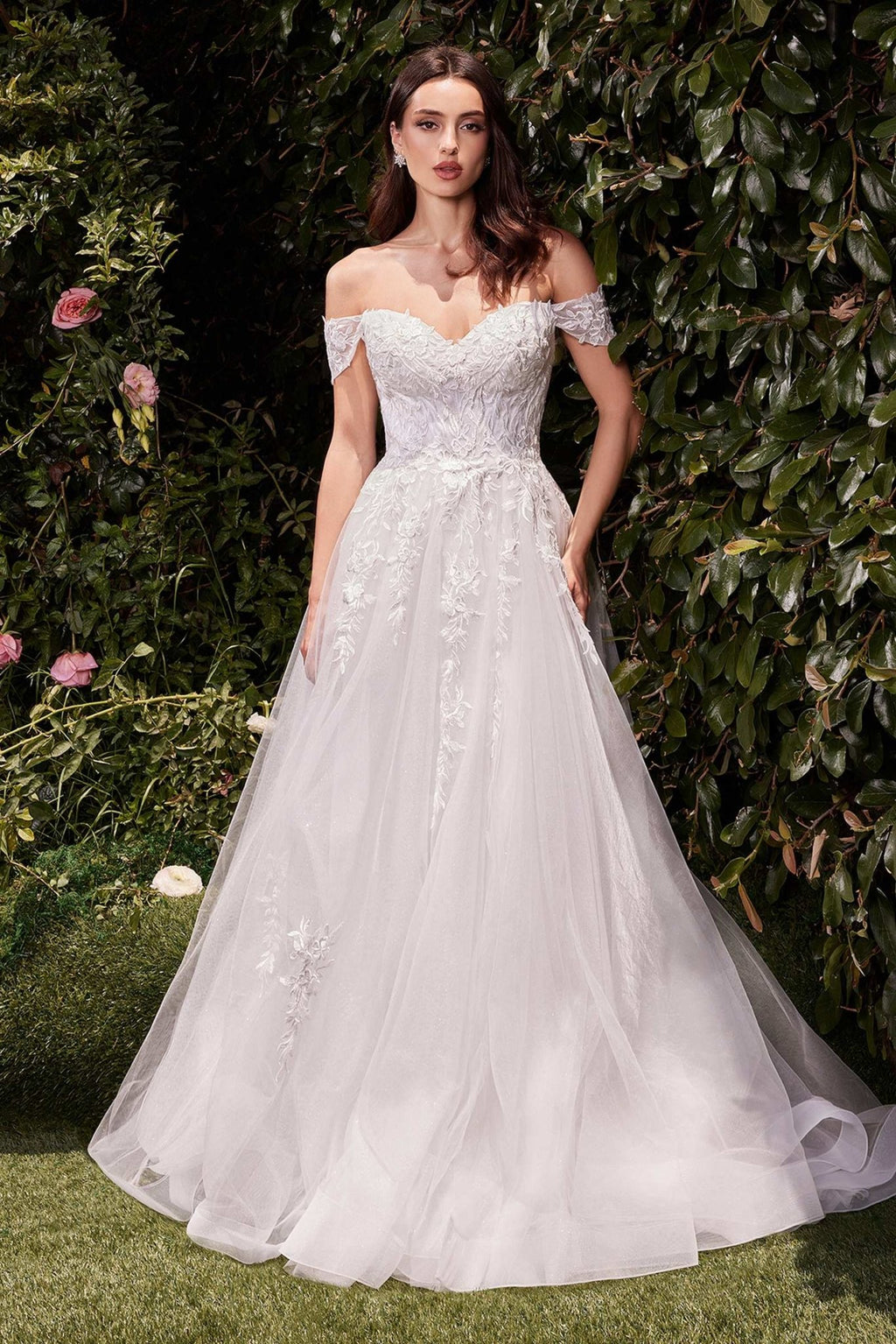 Ladivine C159W Off The Shoulder A-Line Lace & Tulle Wedding Dress - Luzilly Bridal & Apparel