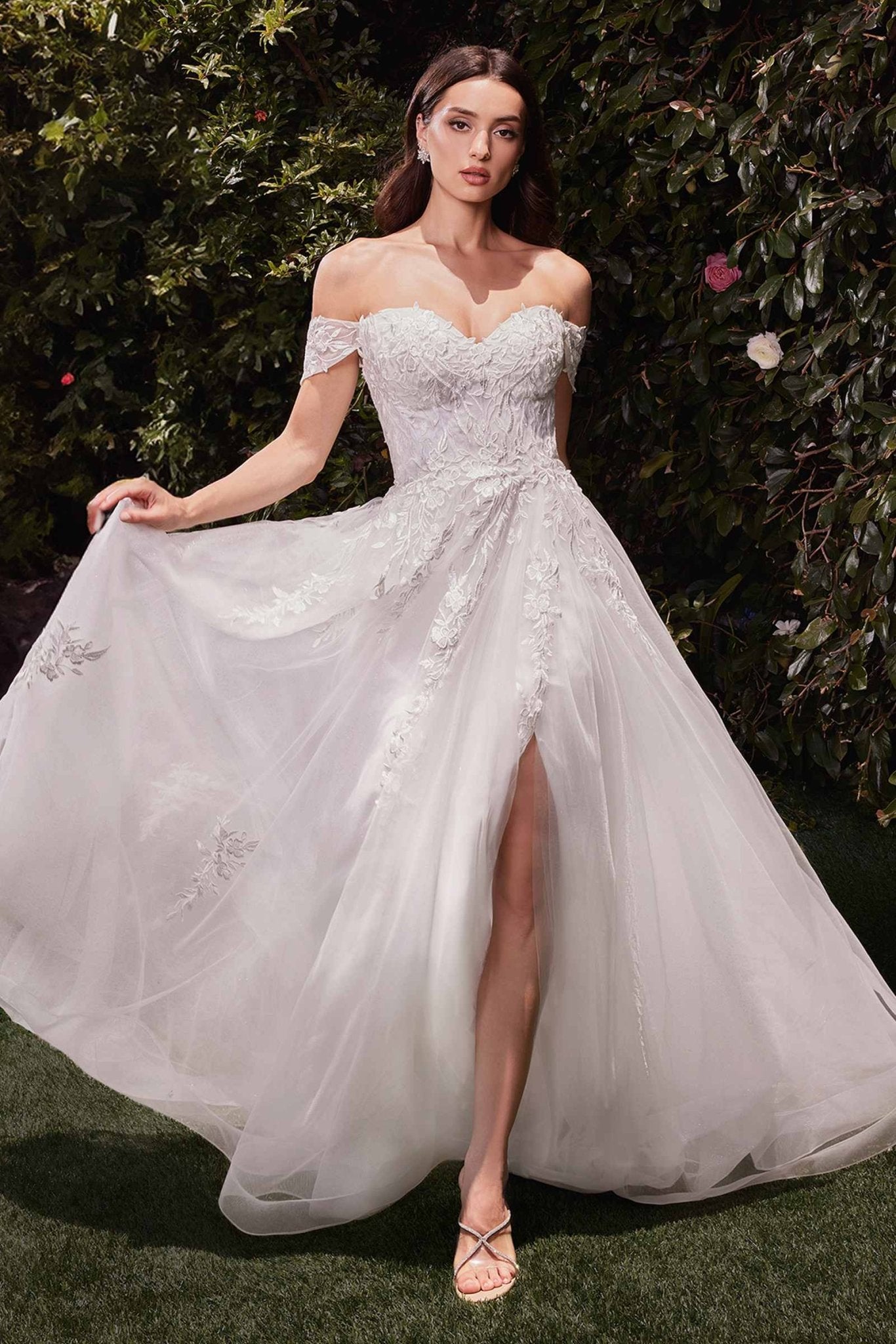 Ladivine C159W Off The Shoulder A-Line Lace & Tulle Wedding Dress - Luzilly Bridal & Apparel