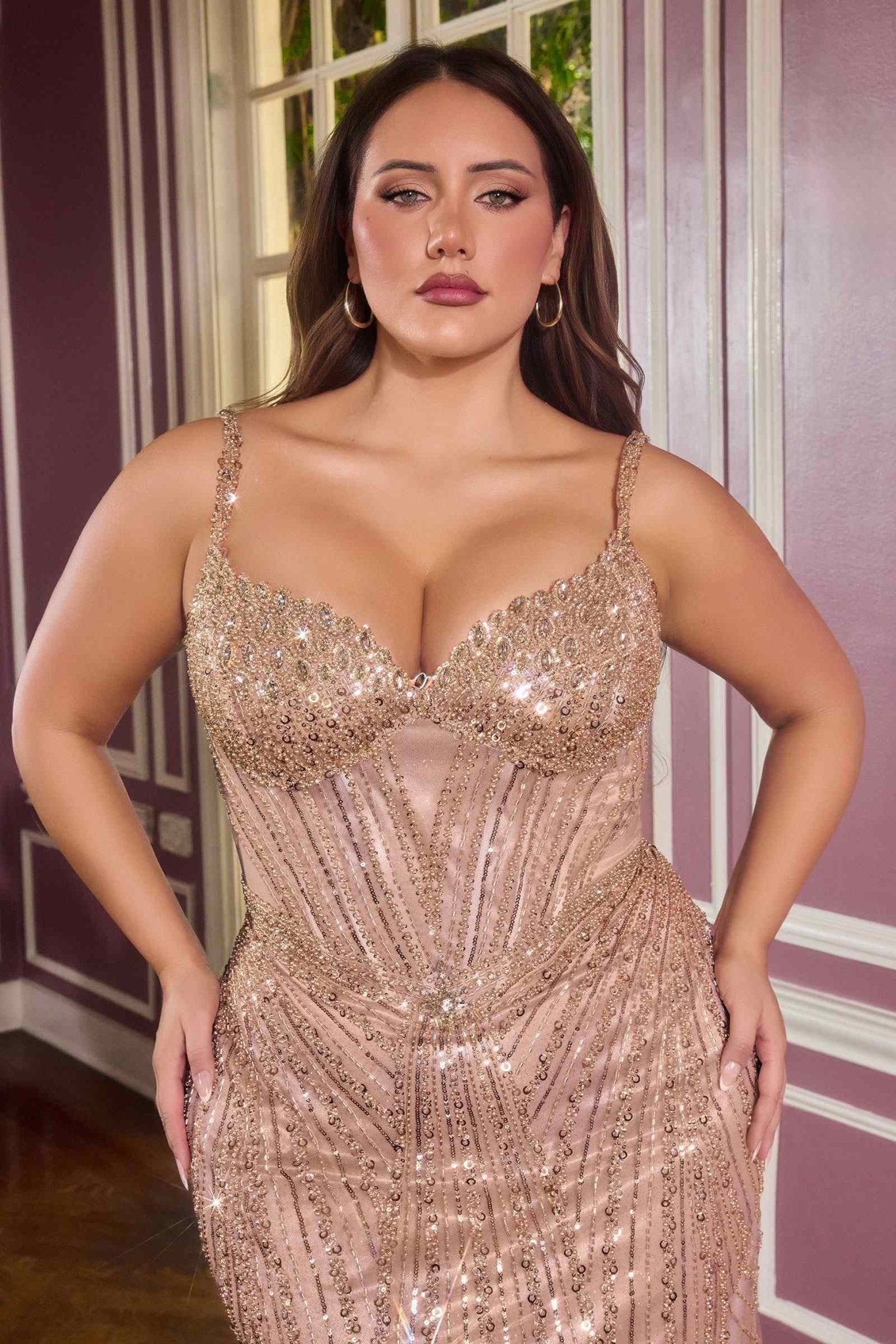 Ladivine CC398C Dress Strapless Beaded Fitted Plus Size Prom Gown - Luzilly Bridal & Apparel