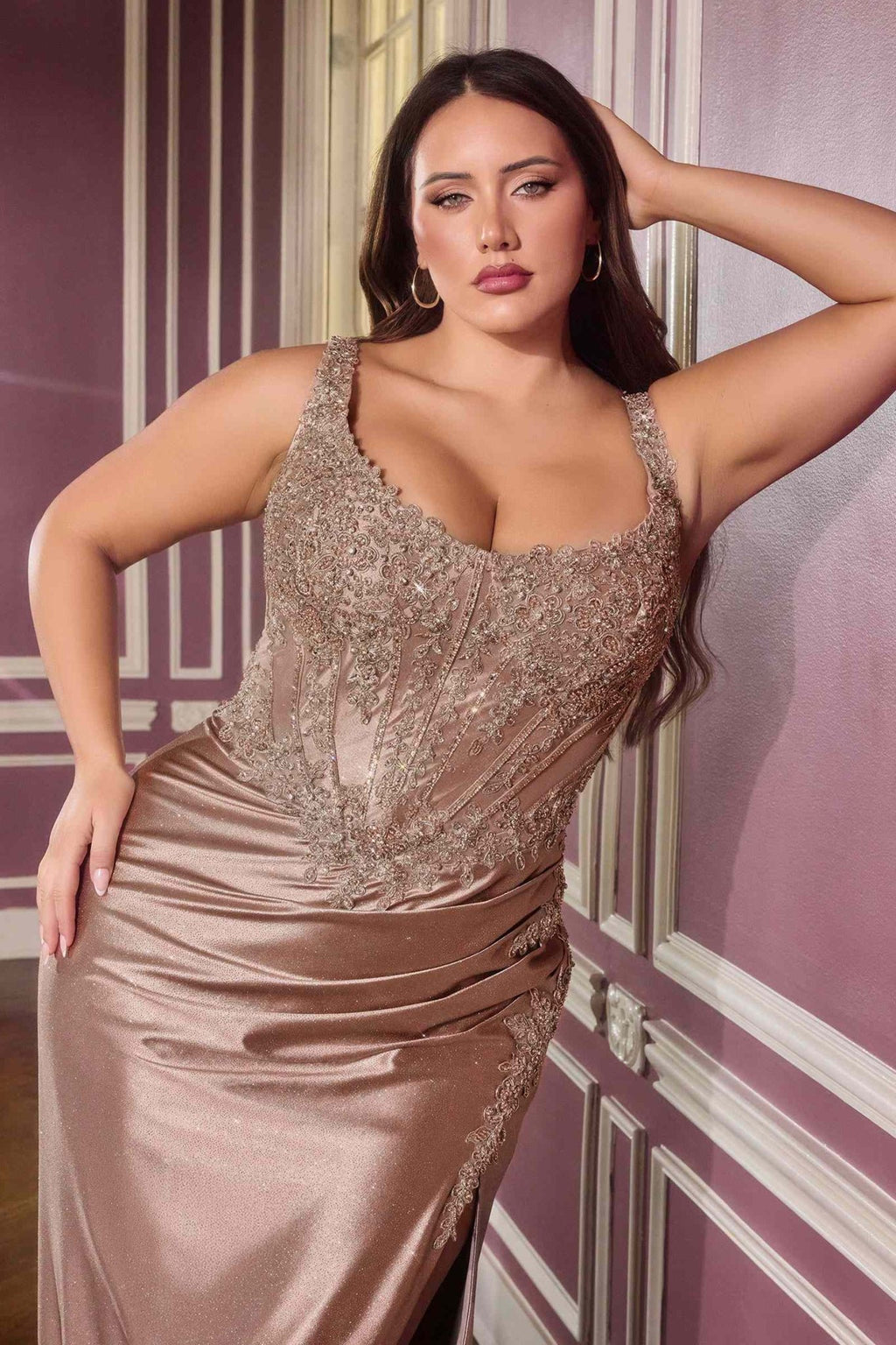 Ladivine CC475C Strapless Fitted Plus Size Prom Gown With Lace Detailing - Luzilly Bridal & Apparel