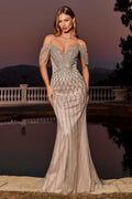 Ladivine CC477 Dress Beaded Off The Shoulder Mermaid Prom Dress - Luzilly Bridal & Apparel