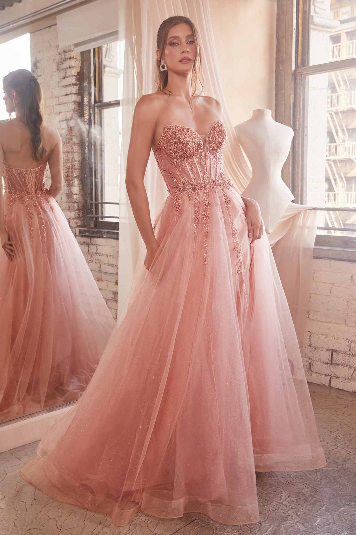 Ladivine CD0230W Long Strapless Layered Tulle Bridal Gown - Luzilly Bridal & Apparel