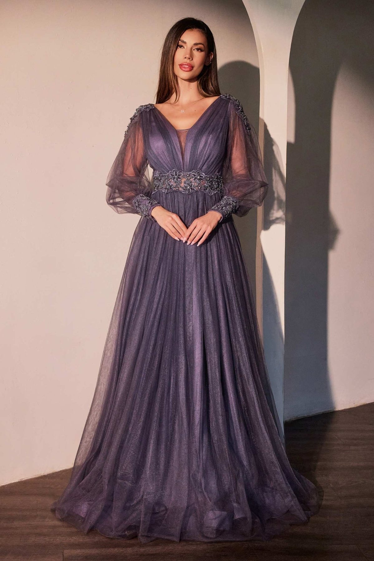 Ladivine CD0938 Long Sleeve Mother of Bride A-Line Dress - Luzilly Bridal & Apparel