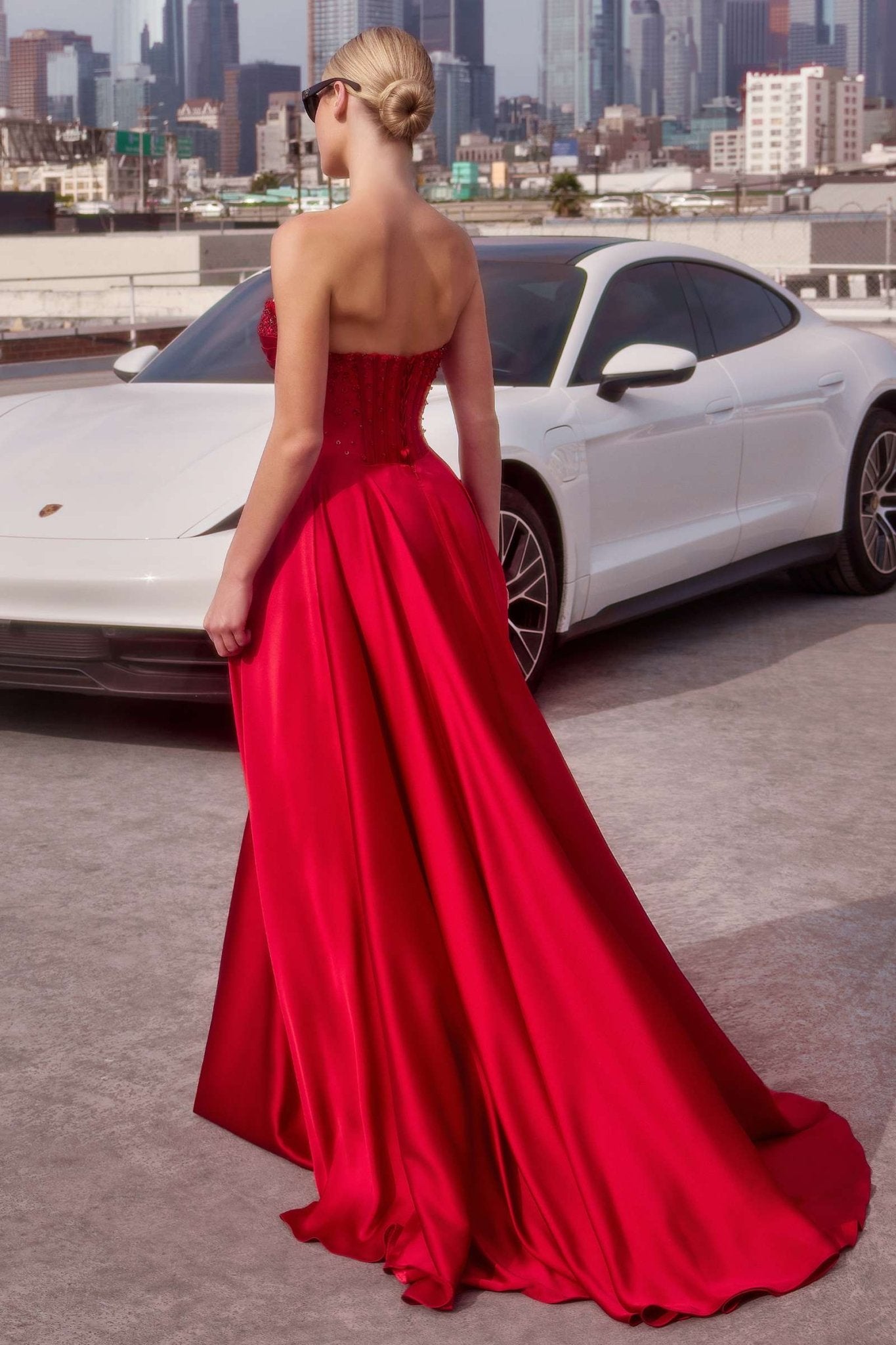 Ladivine CD297 Dress Strapless Beaded Satin A-Line Prom Gown - Luzilly Bridal & Apparel