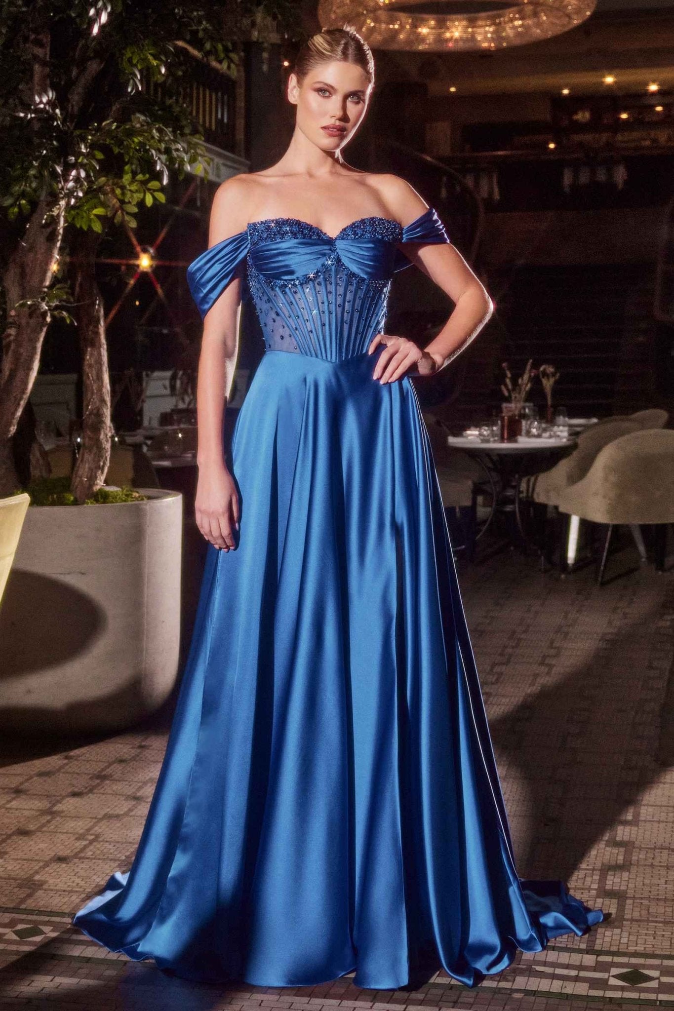 Ladivine CD297 Dress Strapless Beaded Satin A-Line Prom Gown - Luzilly Bridal & Apparel