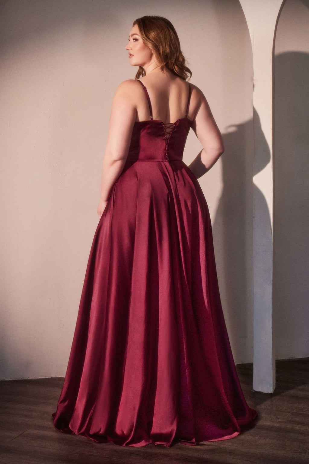 Ladivine CD337C Long A-Line Slit Satin Bustier Prom Dress - Luzilly Bridal & Apparel