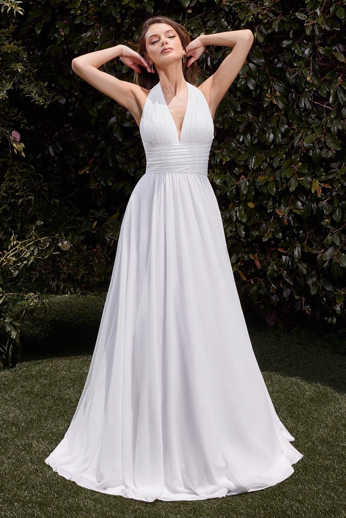 Ladivine CD372W Dress Satin Halter Neckline A-Line Bridal Gown - Luzilly Bridal & Apparel